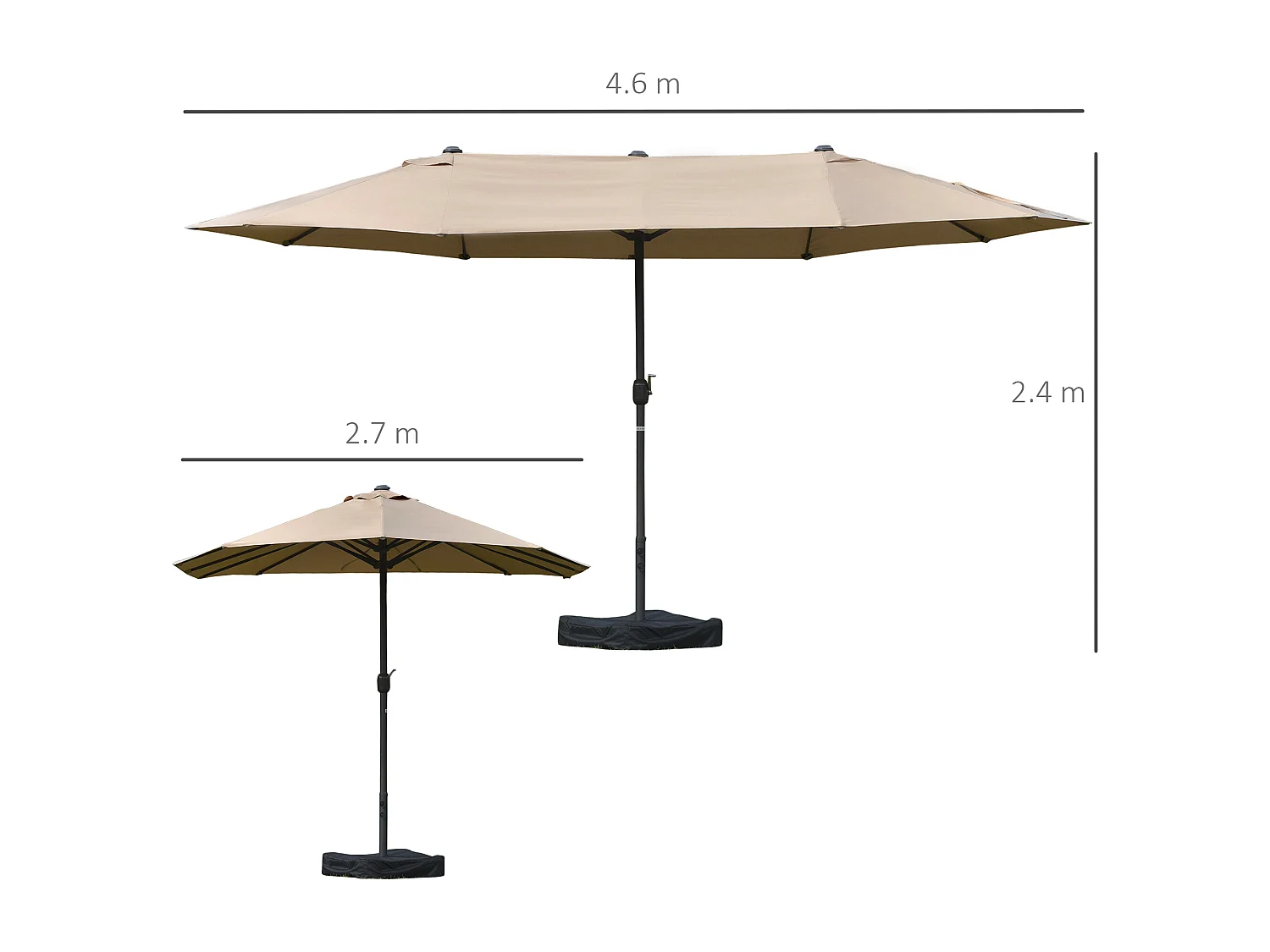 Ombrellone da giardino doppio khaki con apertura a manovella
