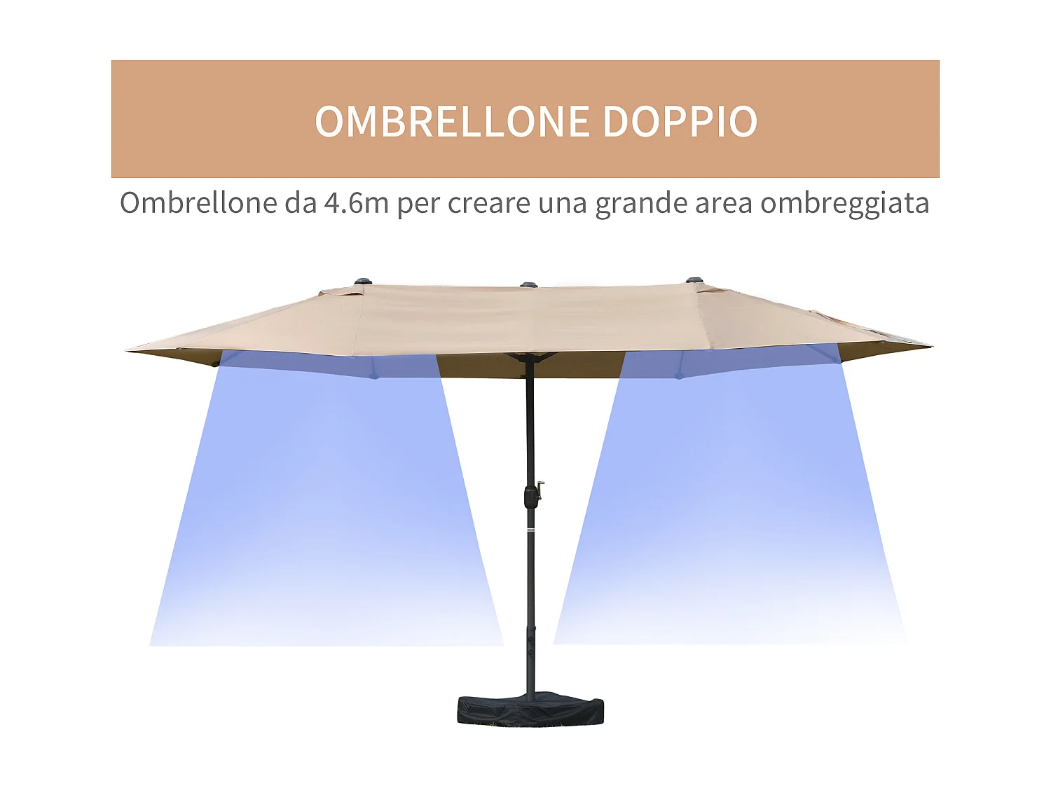 Ombrellone da giardino doppio khaki con apertura a manovella