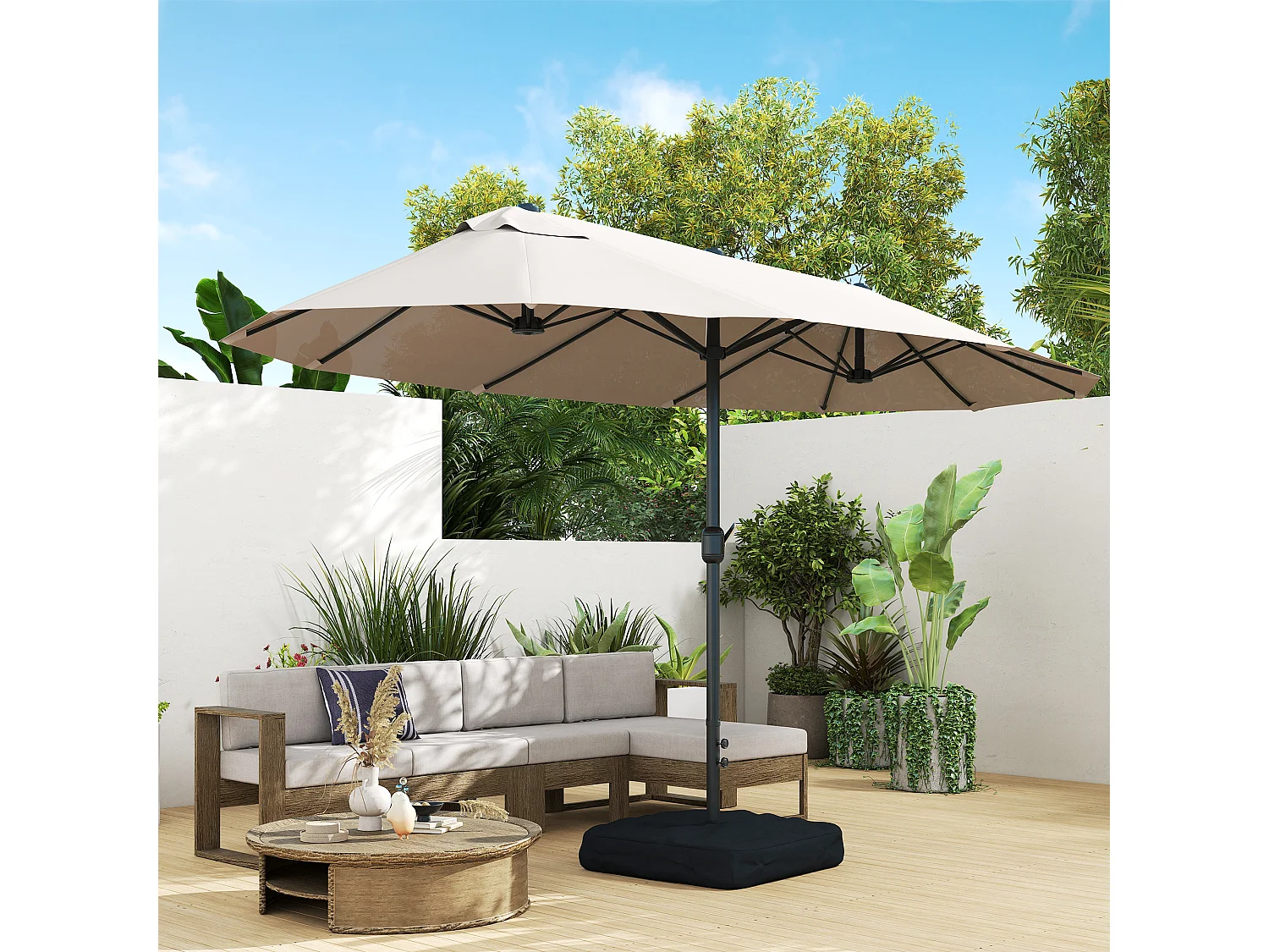 Ombrellone da giardino doppio khaki con apertura a manovella