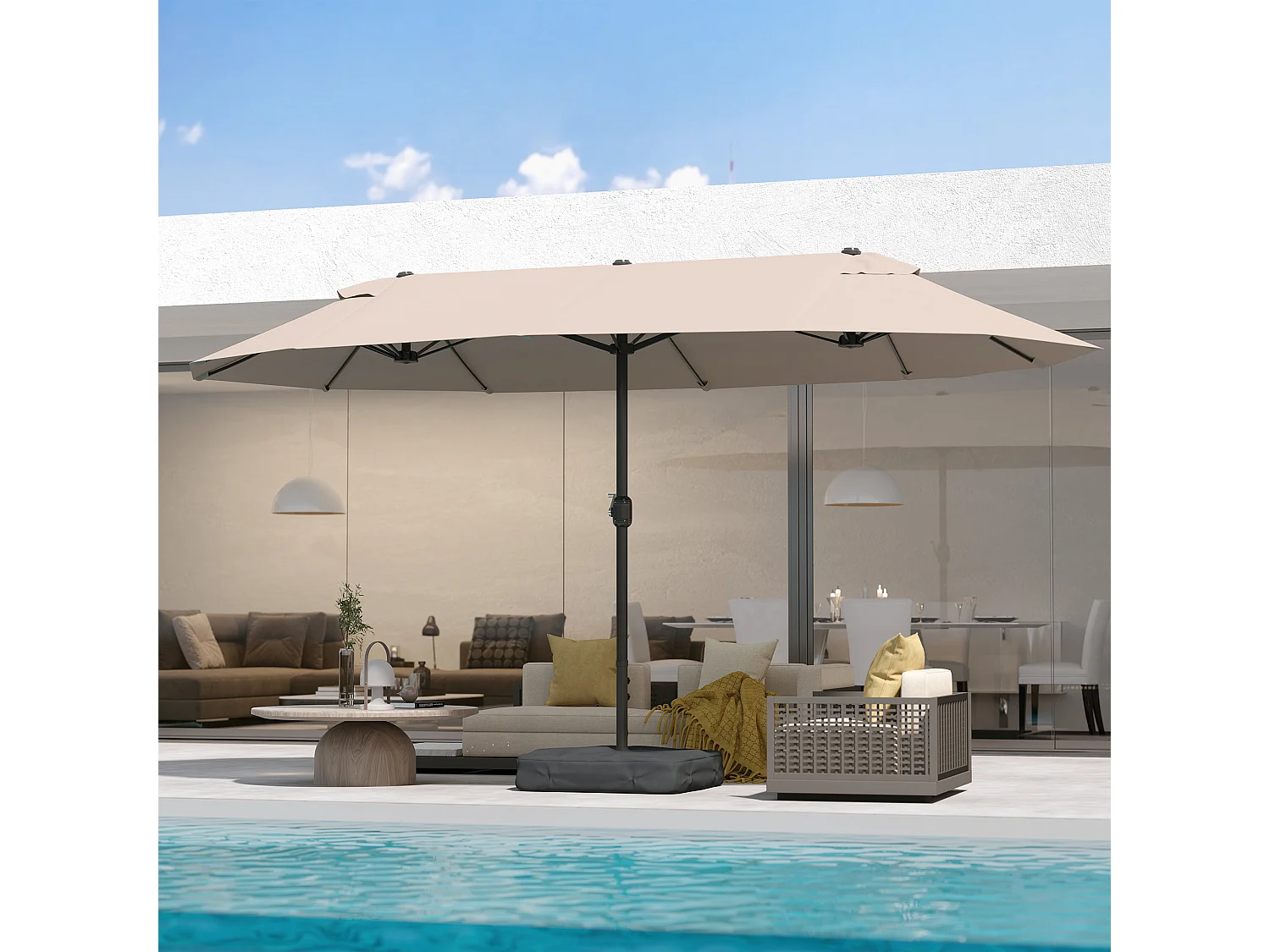 Ombrellone da giardino doppio khaki con apertura a manovella