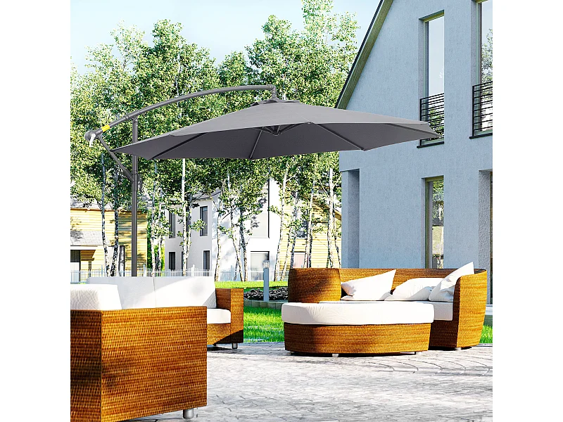 Ombrellone da giardino a braccio inclinabile 3x2.5 m grigio
