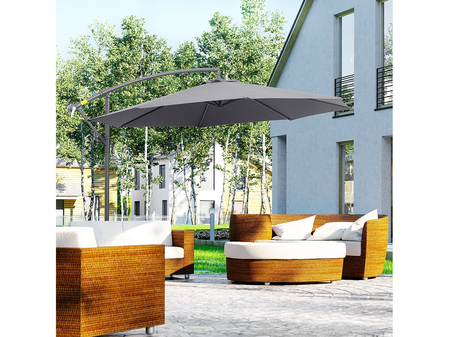 Ombrellone da giardino a braccio inclinabile 3x2.5 m grigio