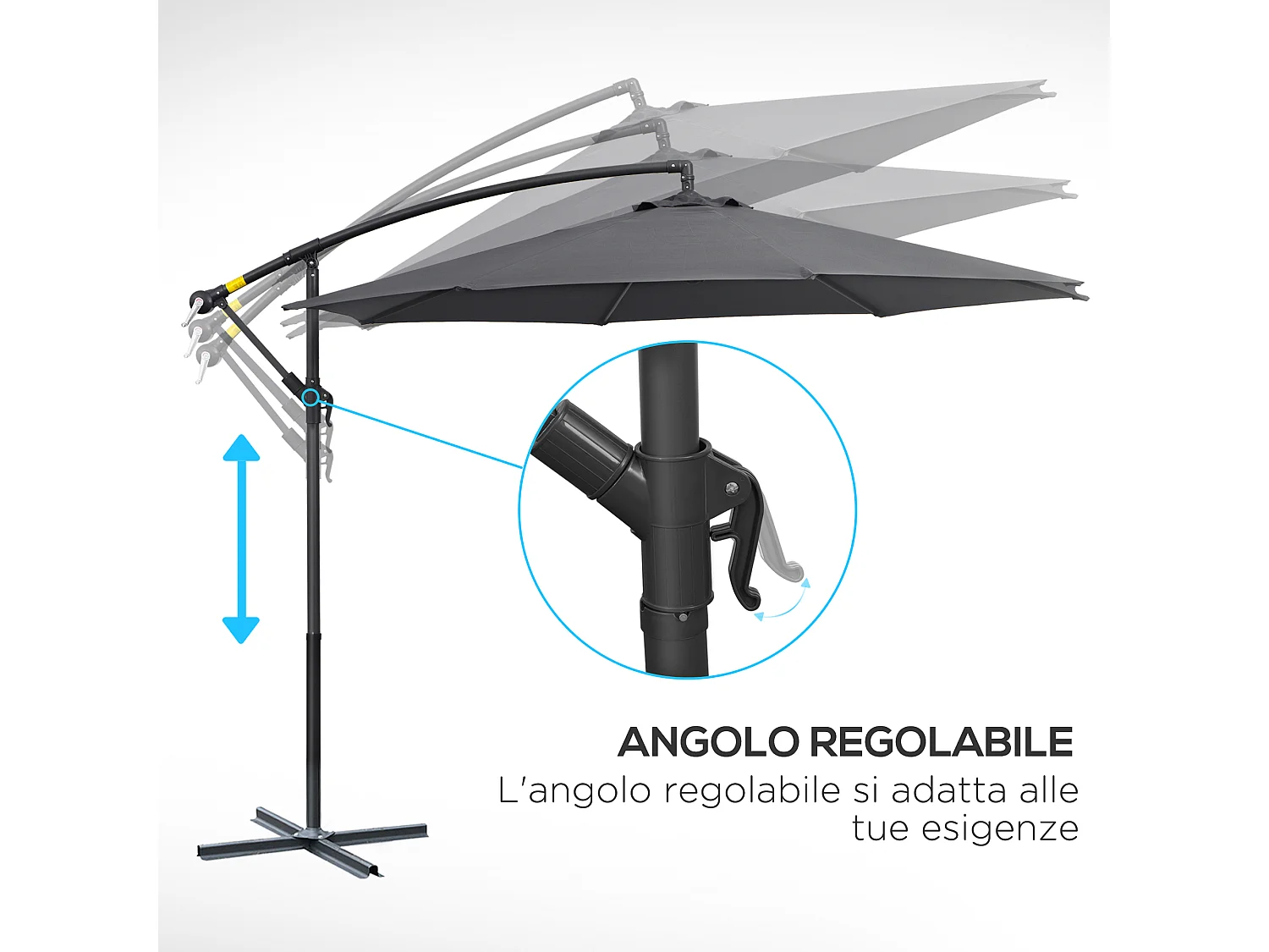 Ombrellone da giardino a braccio inclinabile 3x2.5 m grigio