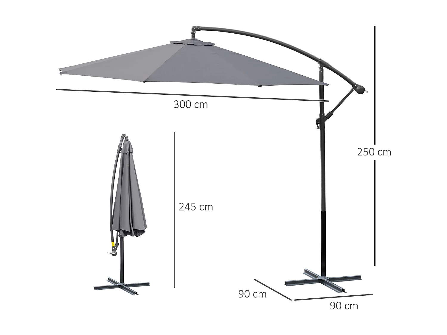 Ombrellone da giardino a braccio inclinabile 3x2.5 m grigio