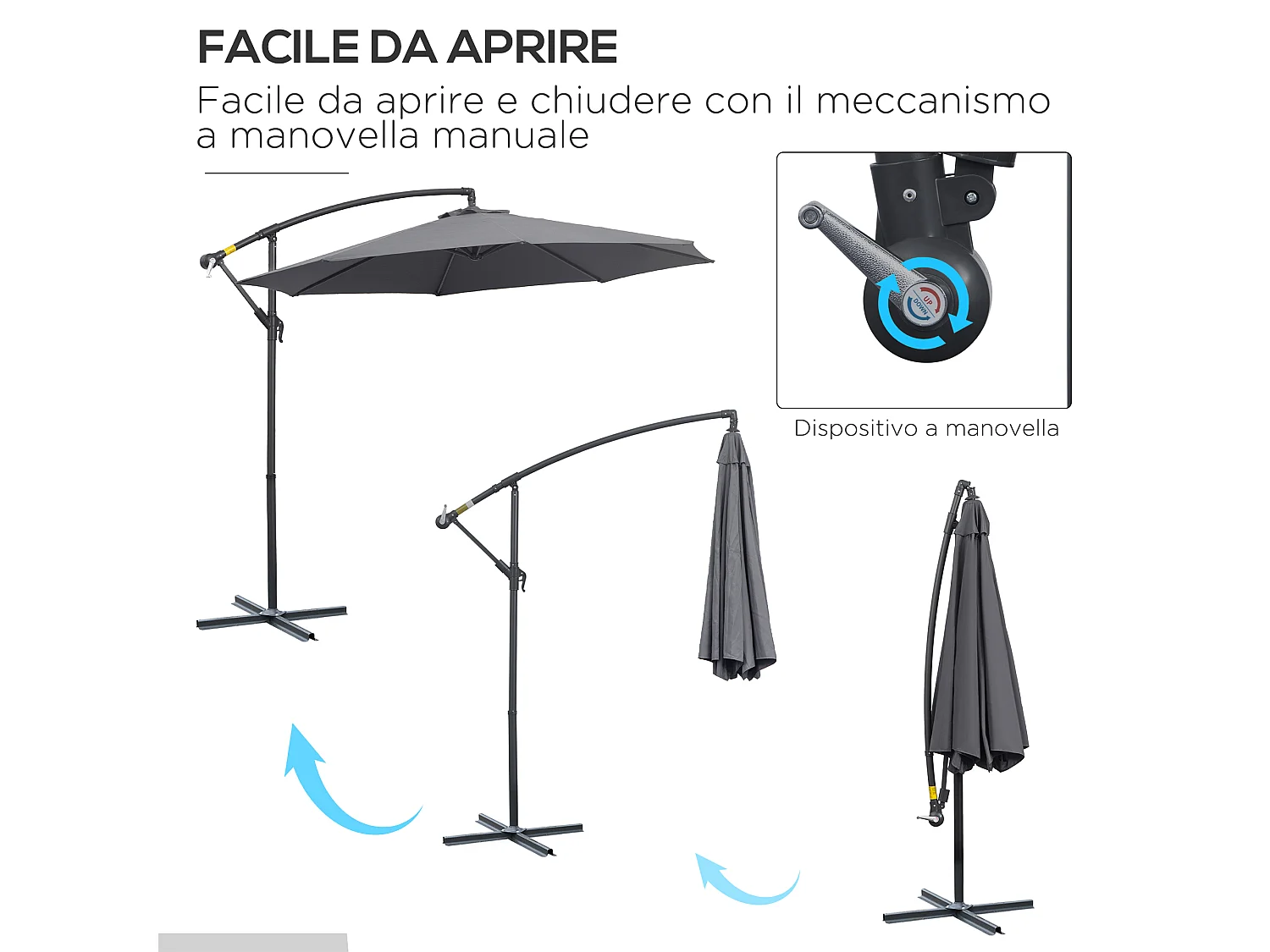 Ombrellone da giardino a braccio inclinabile 3x2.5 m grigio