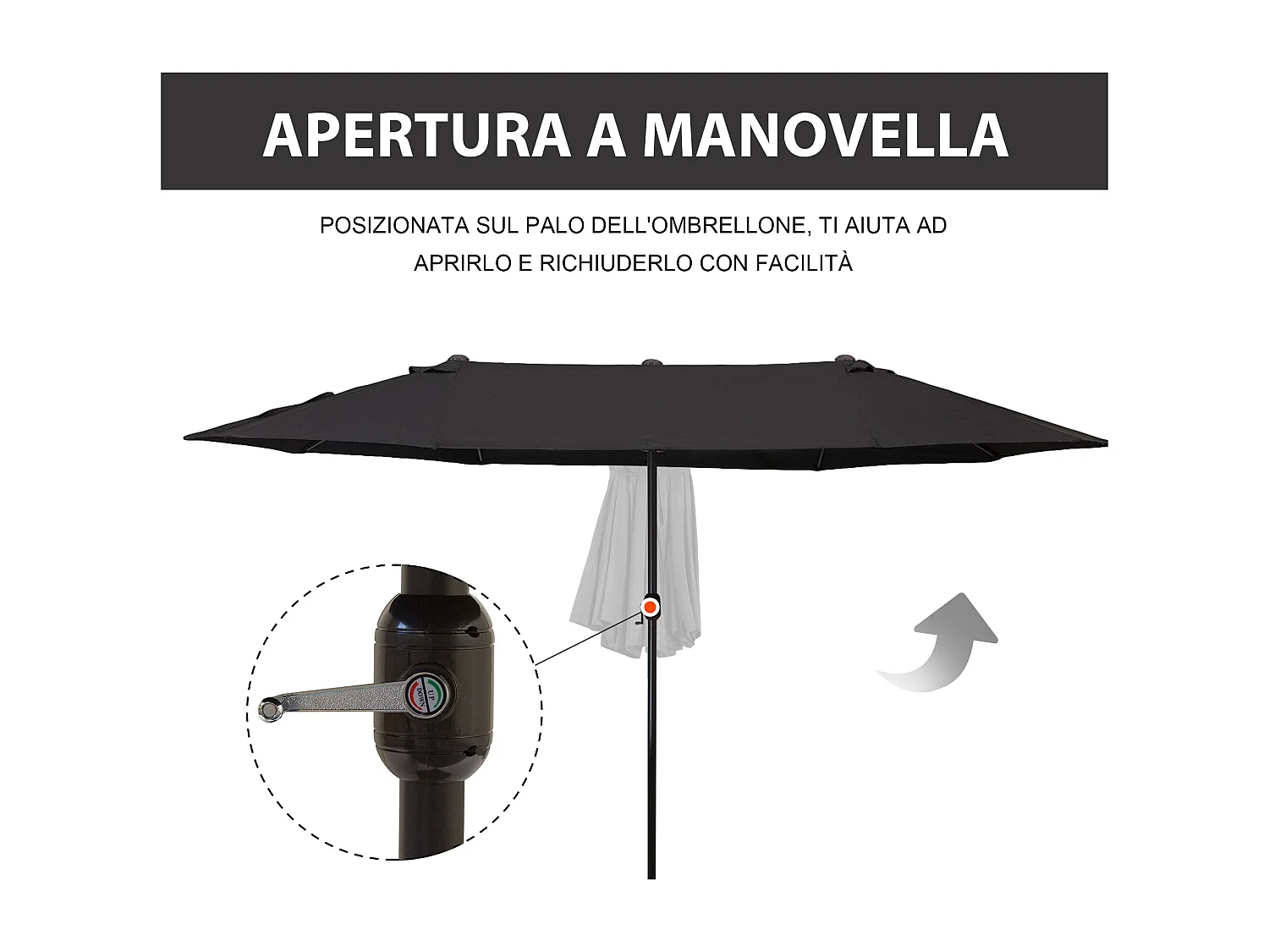 Ombrellone da giardino doppio con apertura a manovella