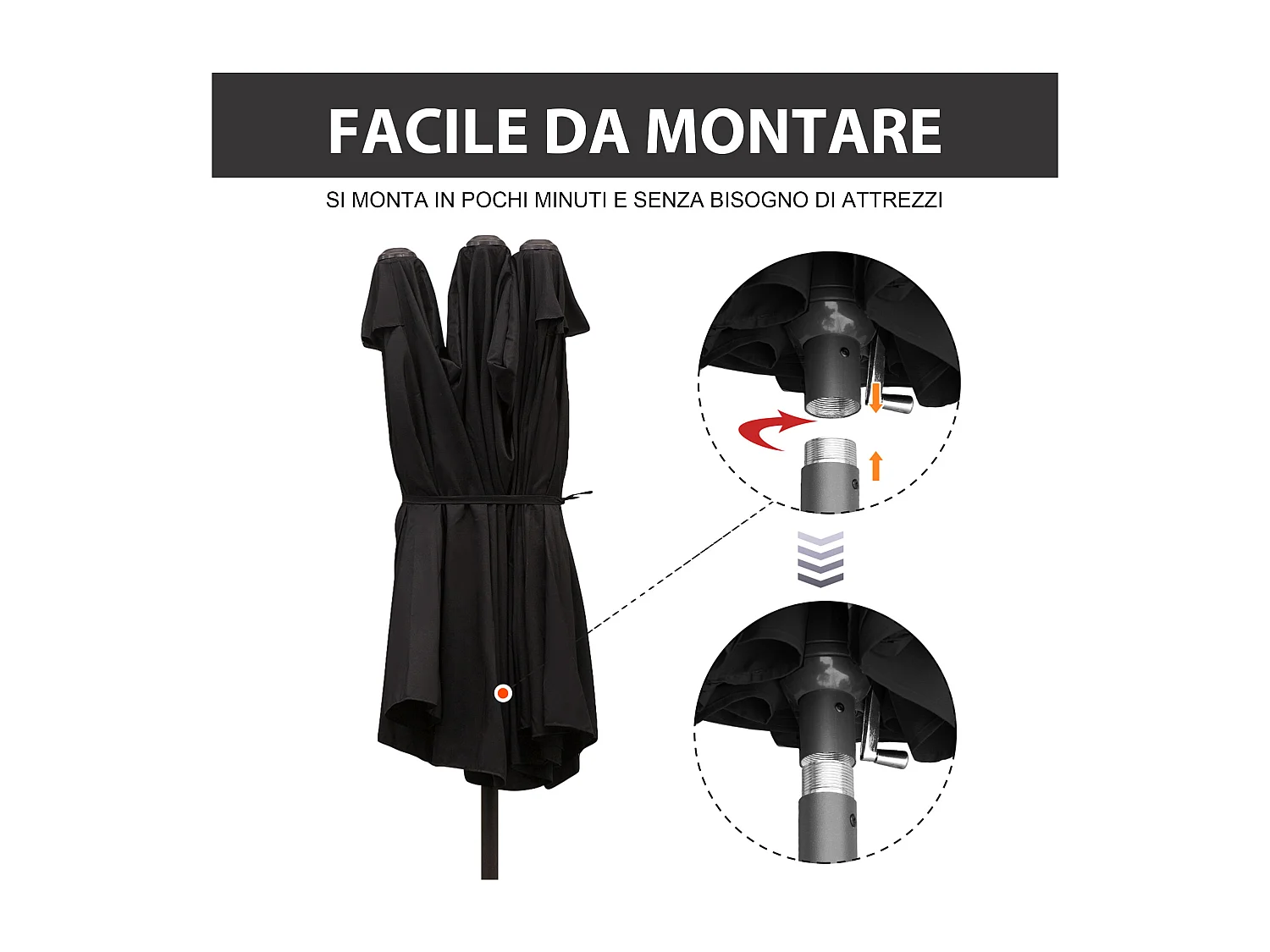 Ombrellone da giardino doppio con apertura a manovella