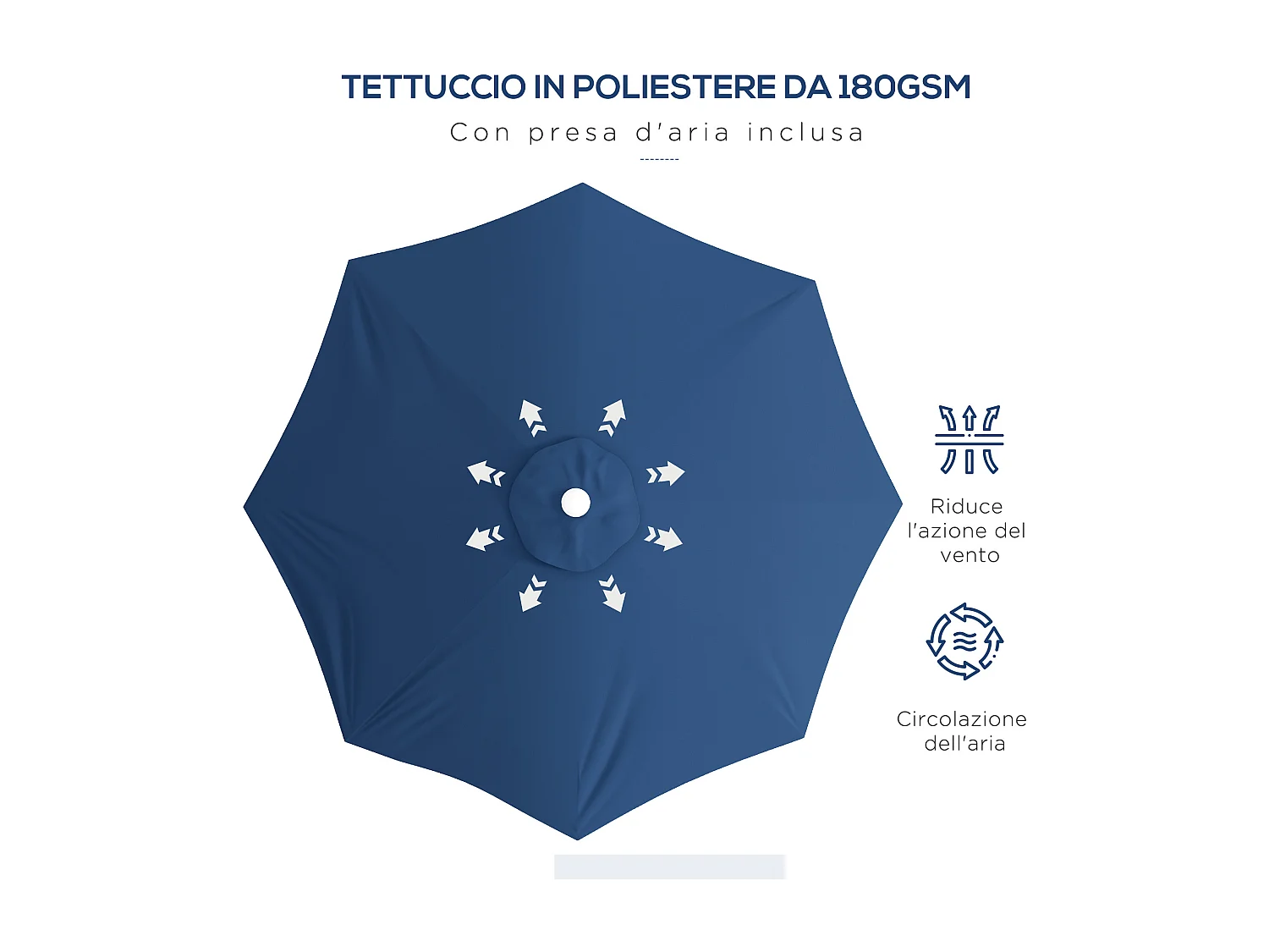 Ombrellone da giardino ad altezza regolabile in metallo e poliestere