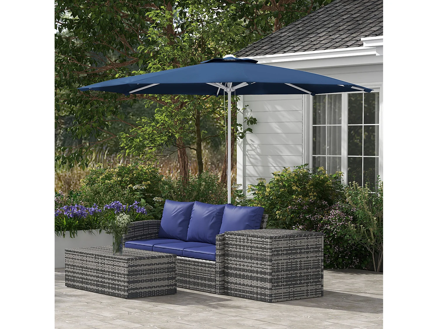 Ombrellone da giardino ad altezza regolabile in metallo e poliestere