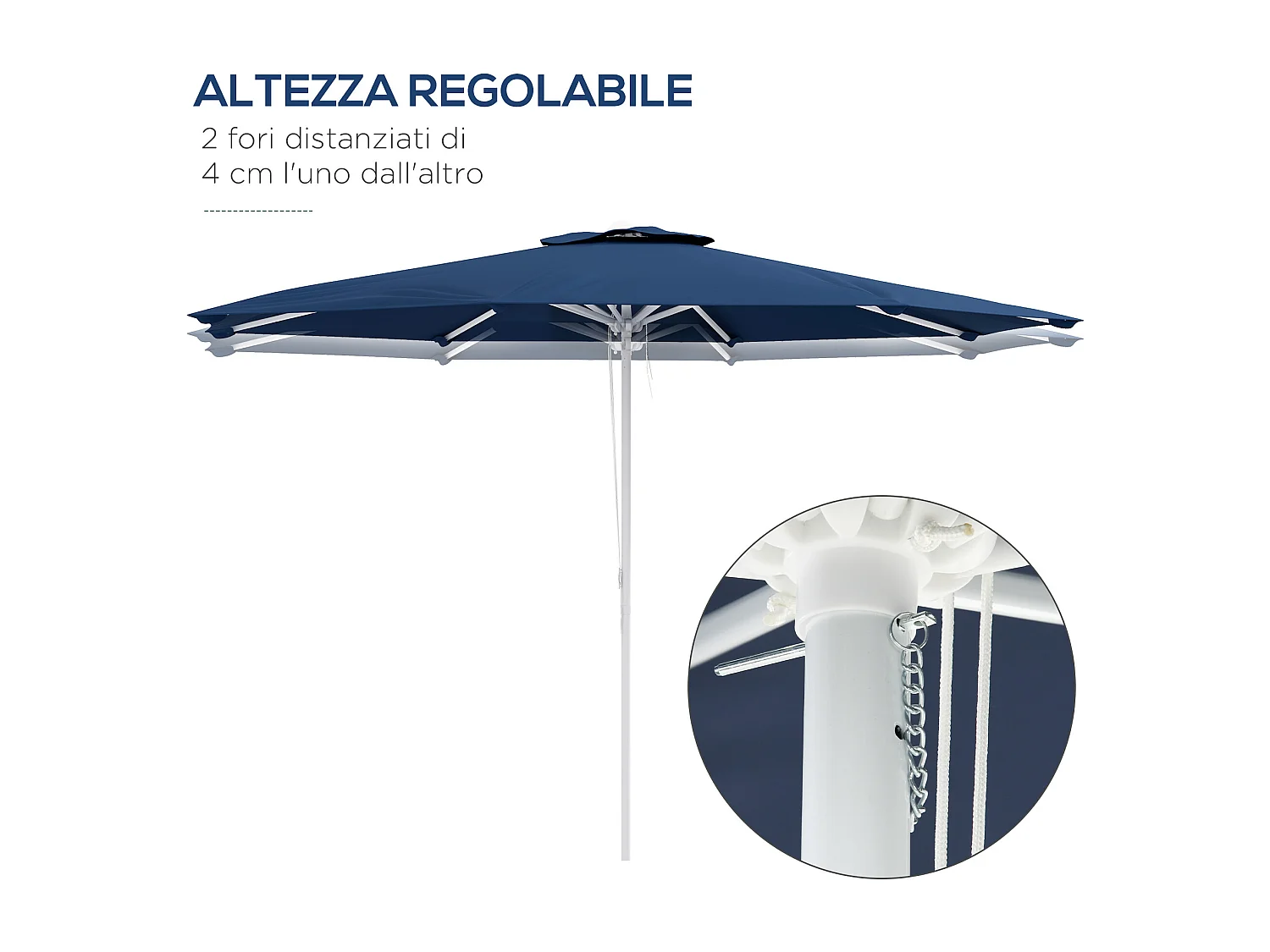 Ombrellone da giardino ad altezza regolabile in metallo e poliestere