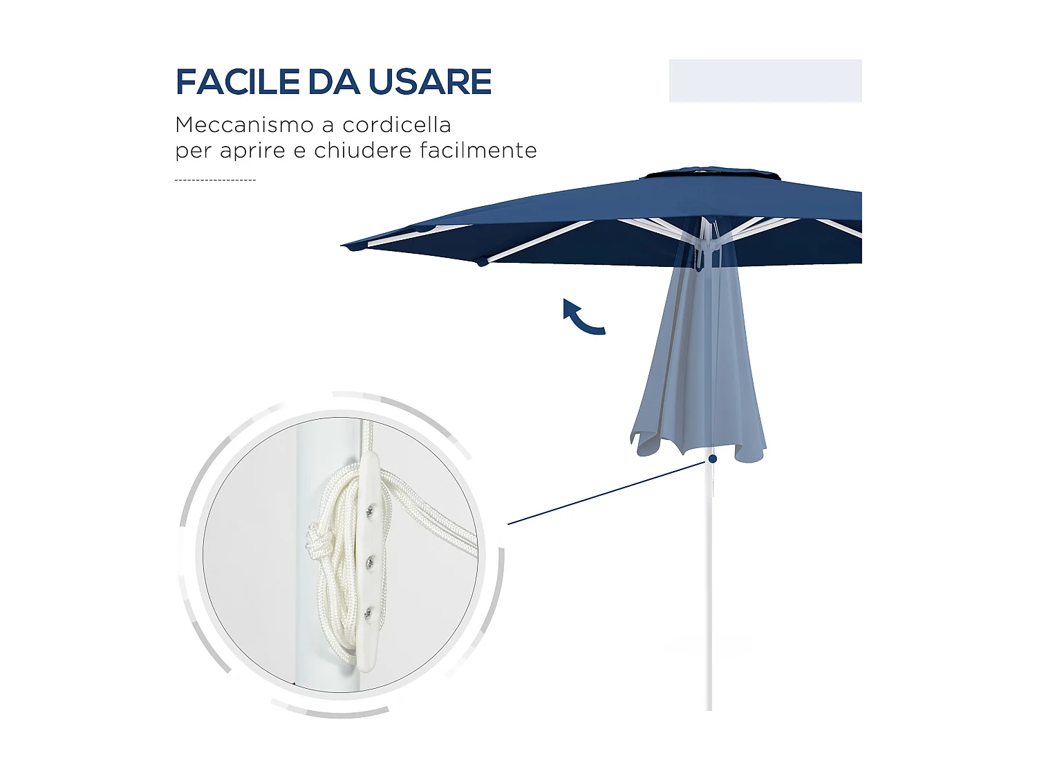 Ombrellone da giardino ad altezza regolabile in metallo e poliestere