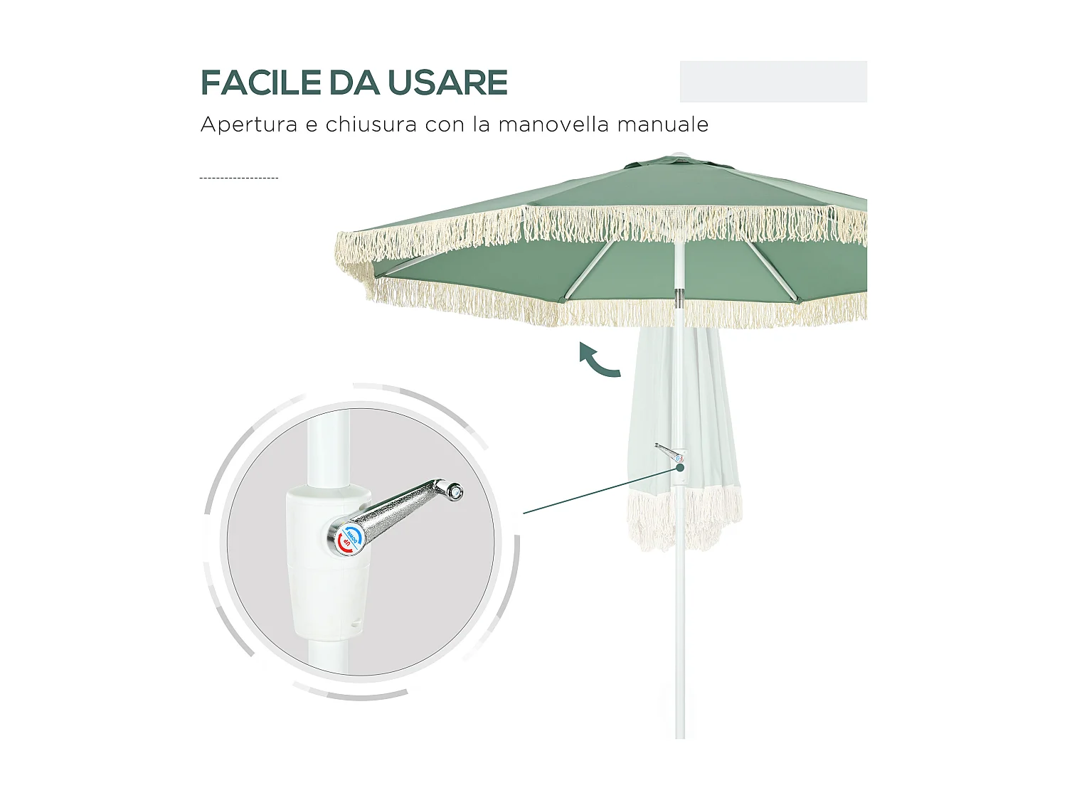 Ombrellone da giardino con apertura a manovella e inclinabile verde