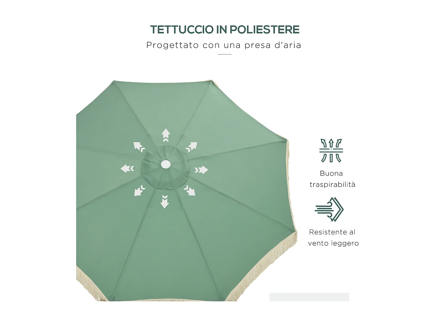 Ombrellone da giardino con apertura a manovella e inclinabile verde