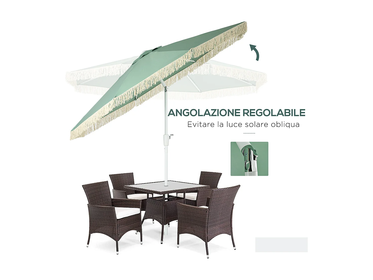 Ombrellone da giardino con apertura a manovella e inclinabile verde