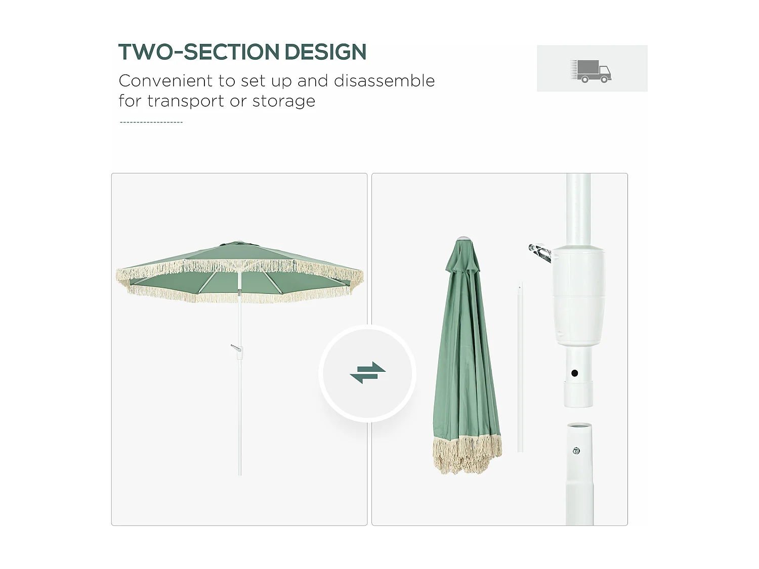 Ombrellone da giardino con apertura a manovella e inclinabile verde