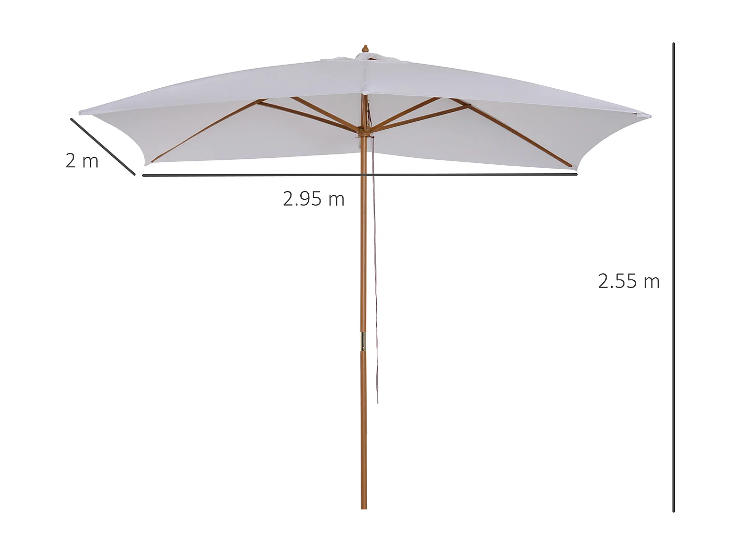 Ombrellone da giardino 2x3m in legno e poliestere bianco