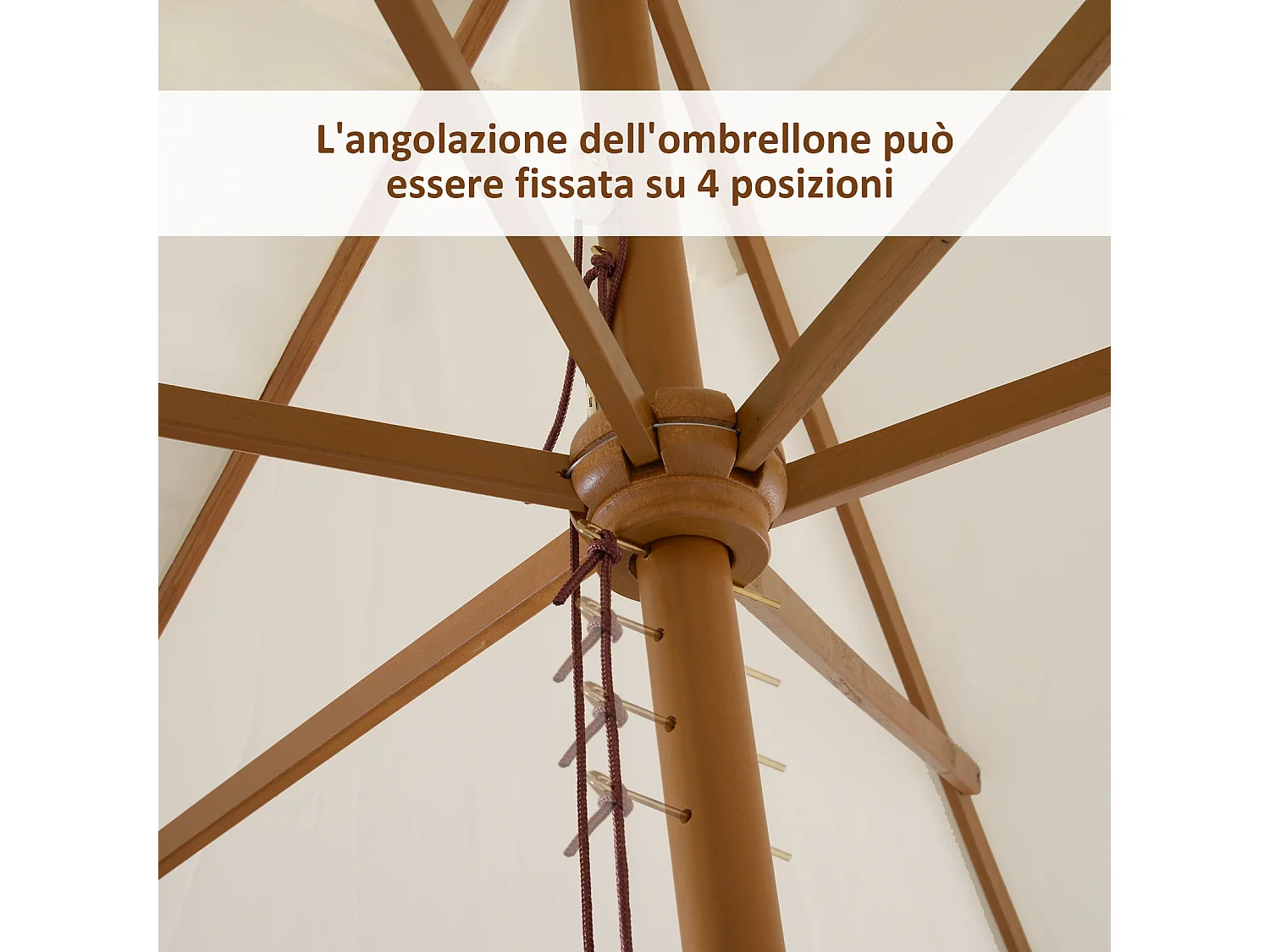 Ombrellone da giardino 2x3m in legno e poliestere bianco