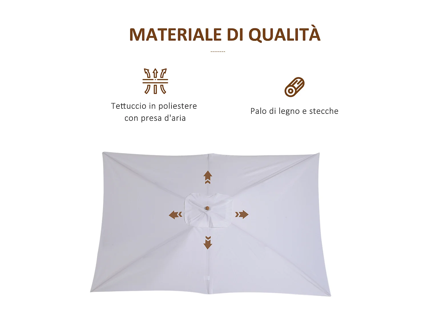 Ombrellone da giardino 2x3m in legno e poliestere bianco