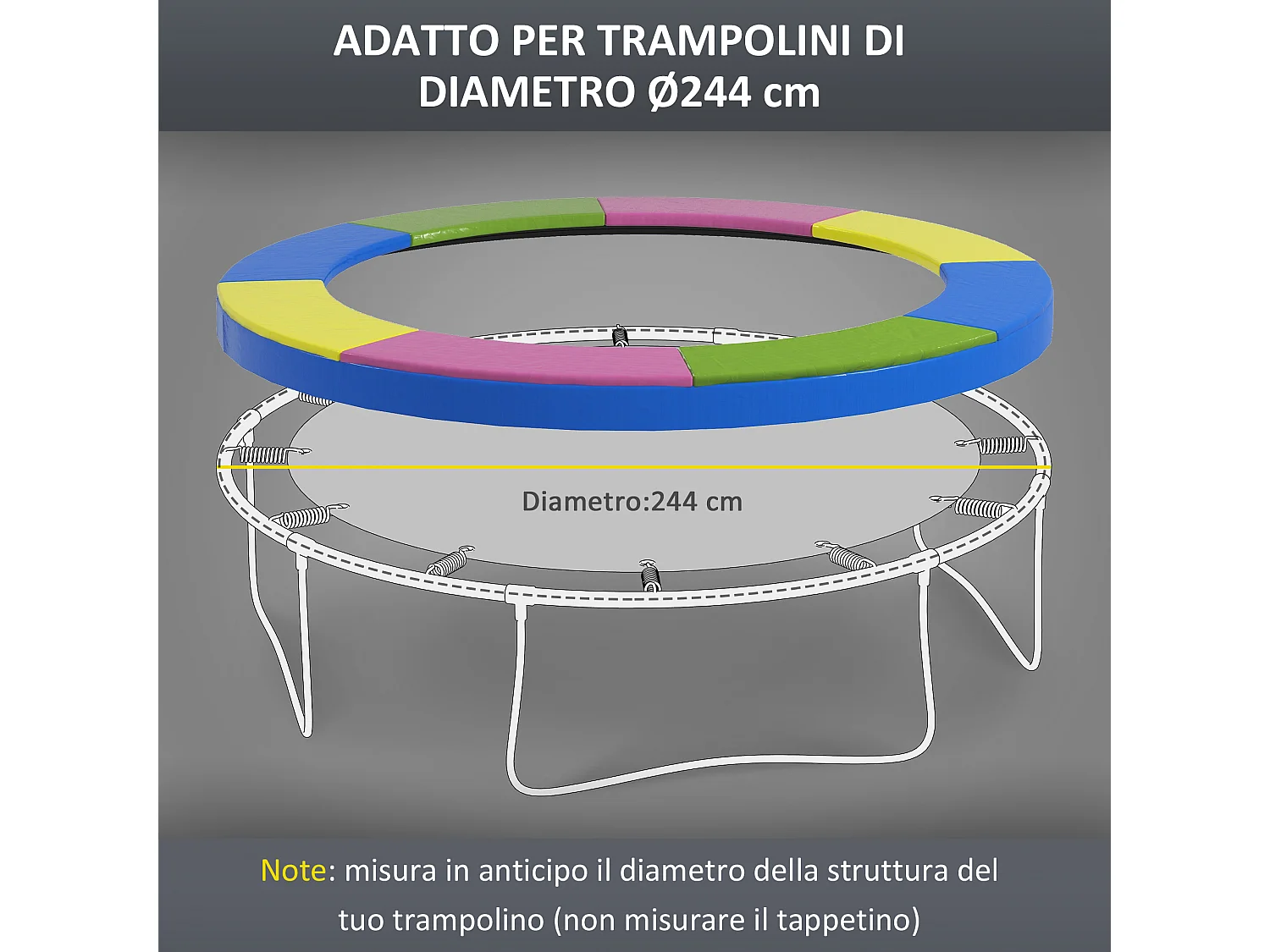 Copertura tappeto elastico ø244x30cm pieghevole e portatile