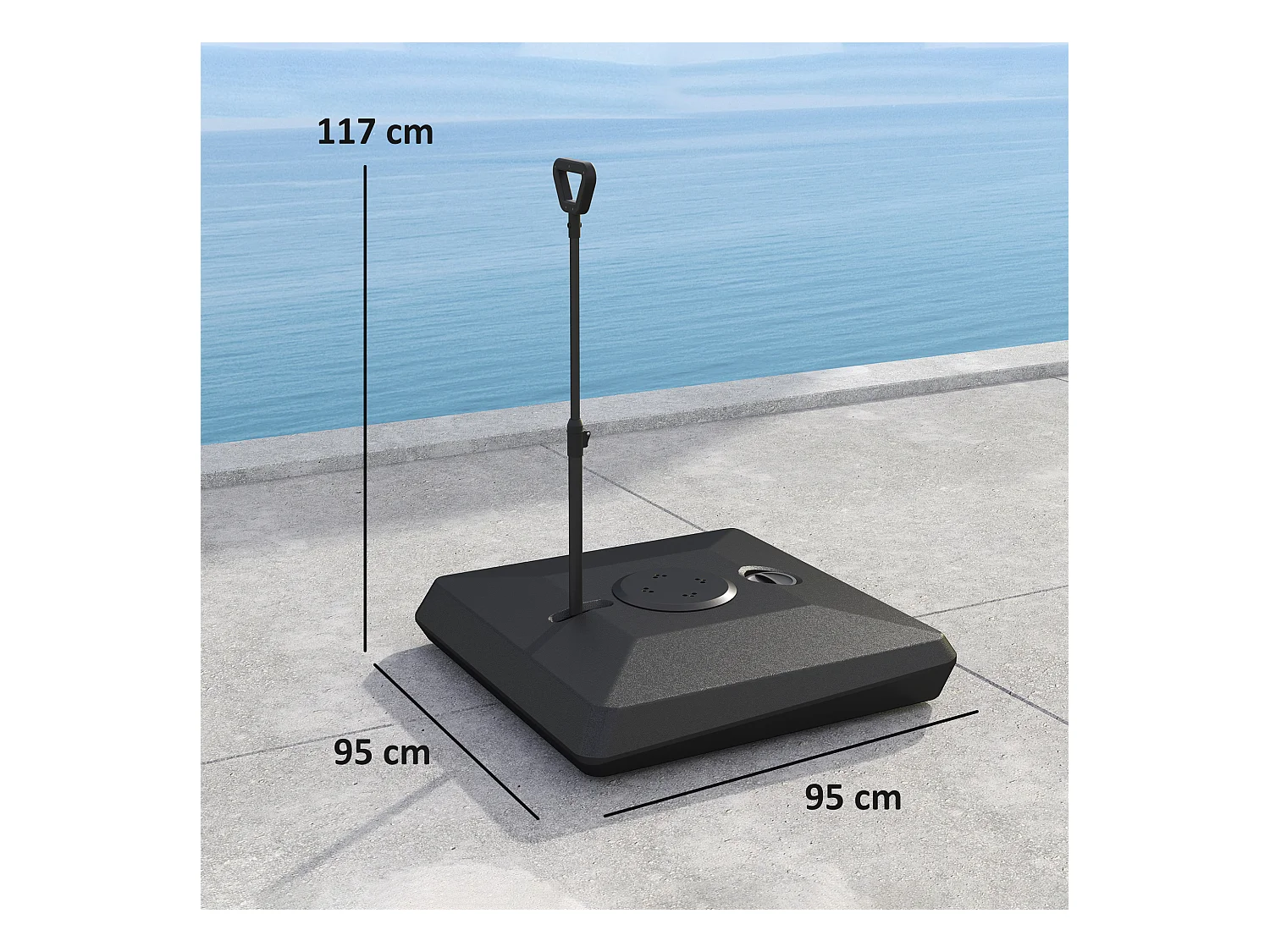 Base per ombrellone a sbalzo in hdpe con rotelle e maniglia nero
