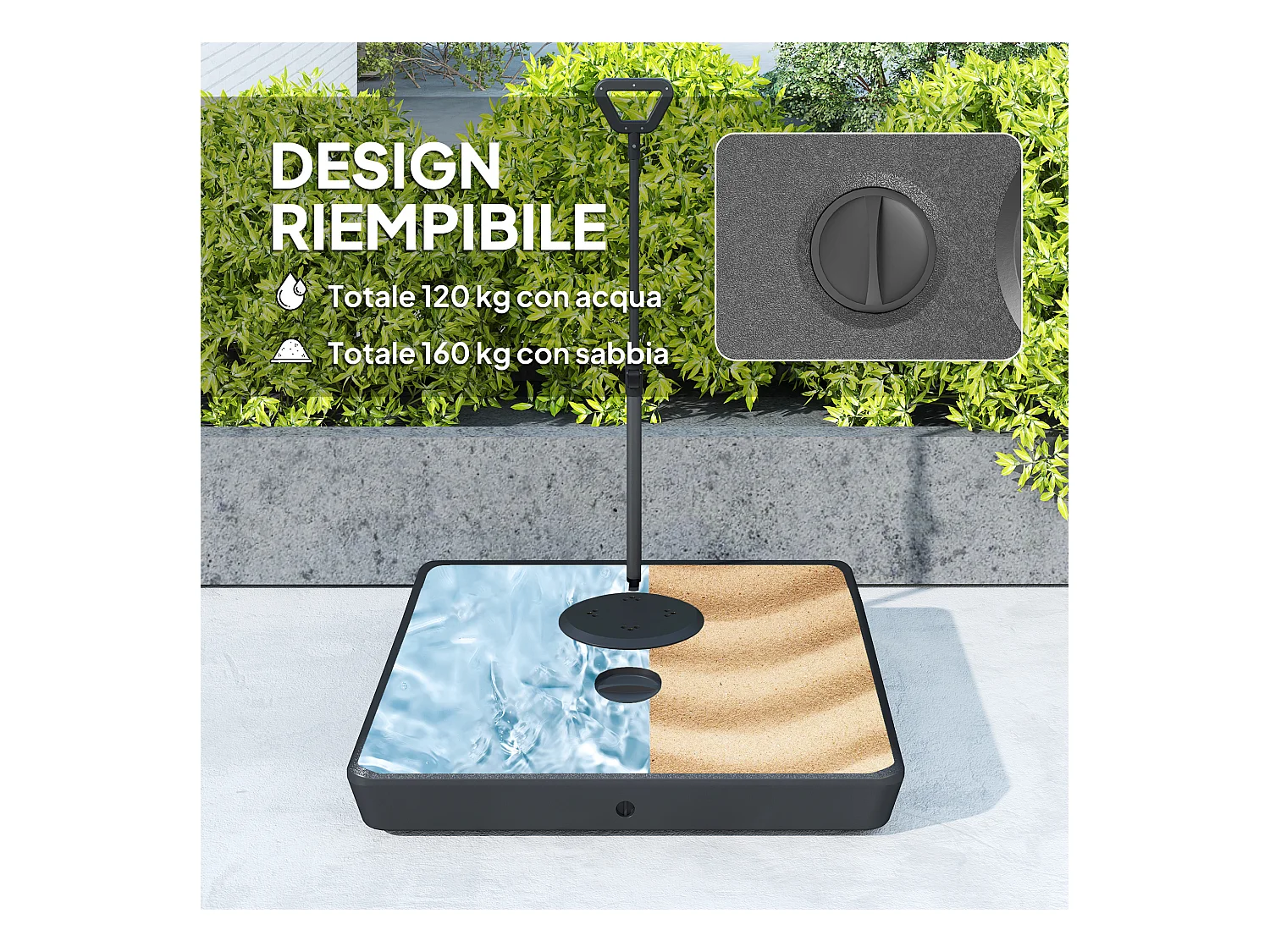 Base per ombrellone a sbalzo in hdpe con rotelle e maniglia nero