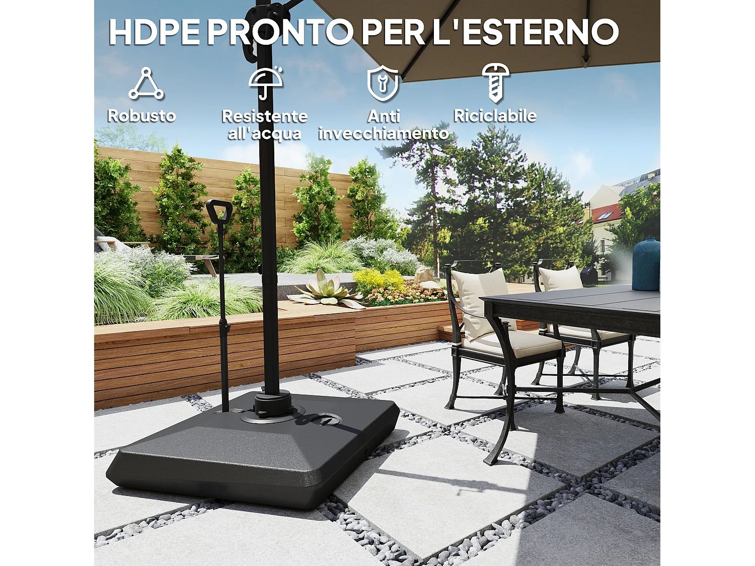 Base per ombrellone a sbalzo in hdpe con rotelle e maniglia nero