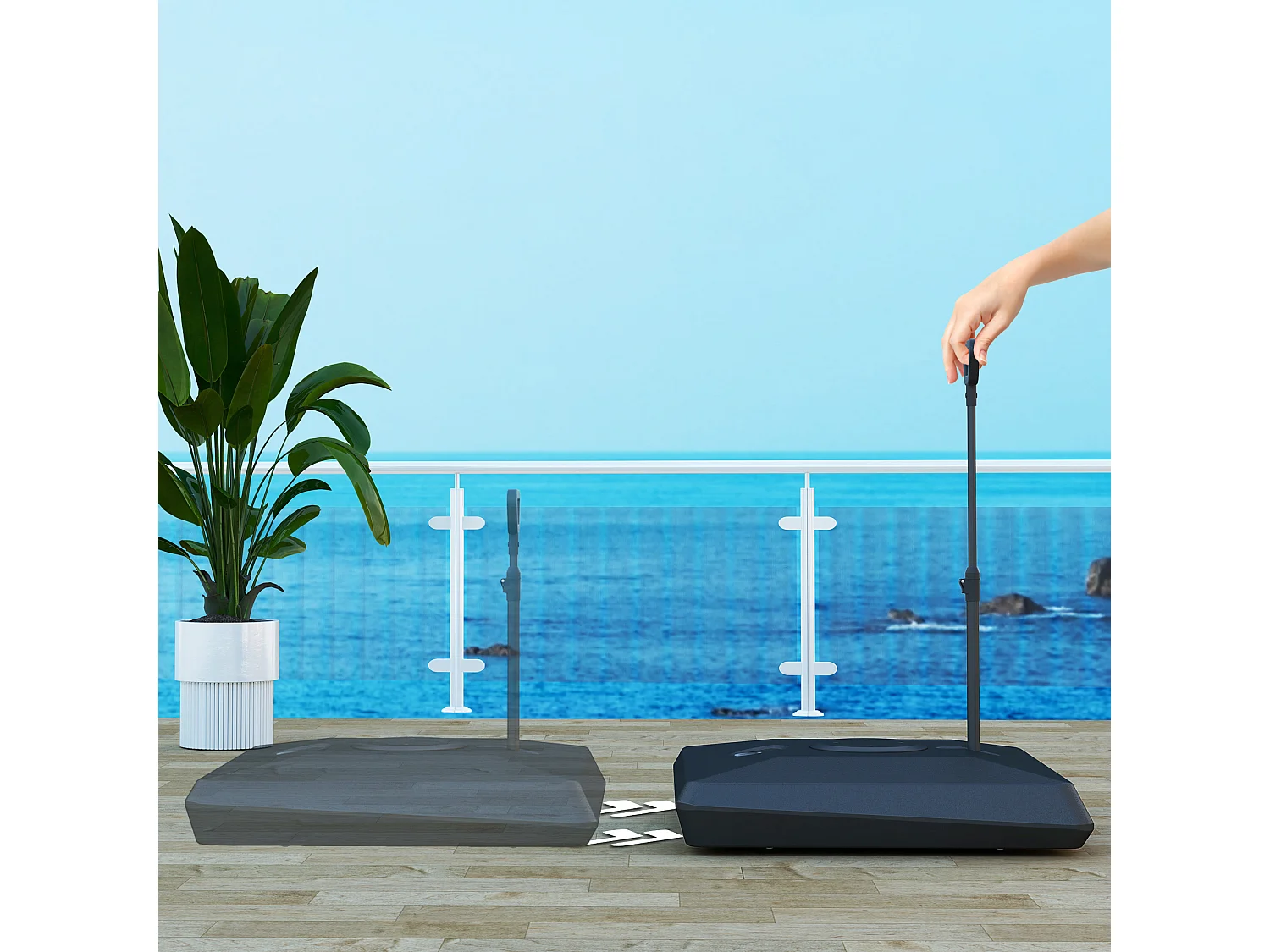 Base per ombrellone a sbalzo in hdpe con rotelle e maniglia nero