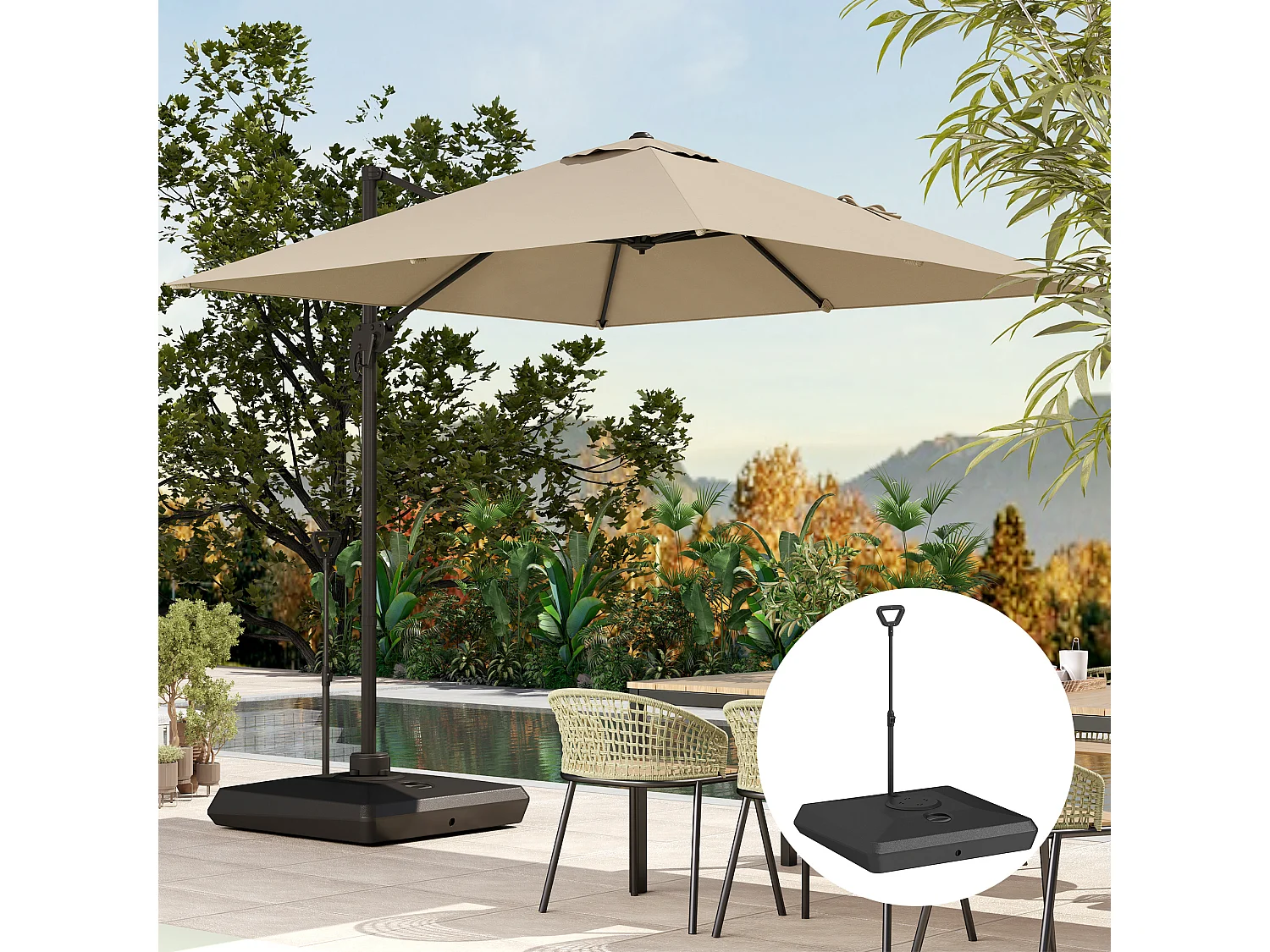 Base per ombrellone a sbalzo in hdpe con rotelle e maniglia nero