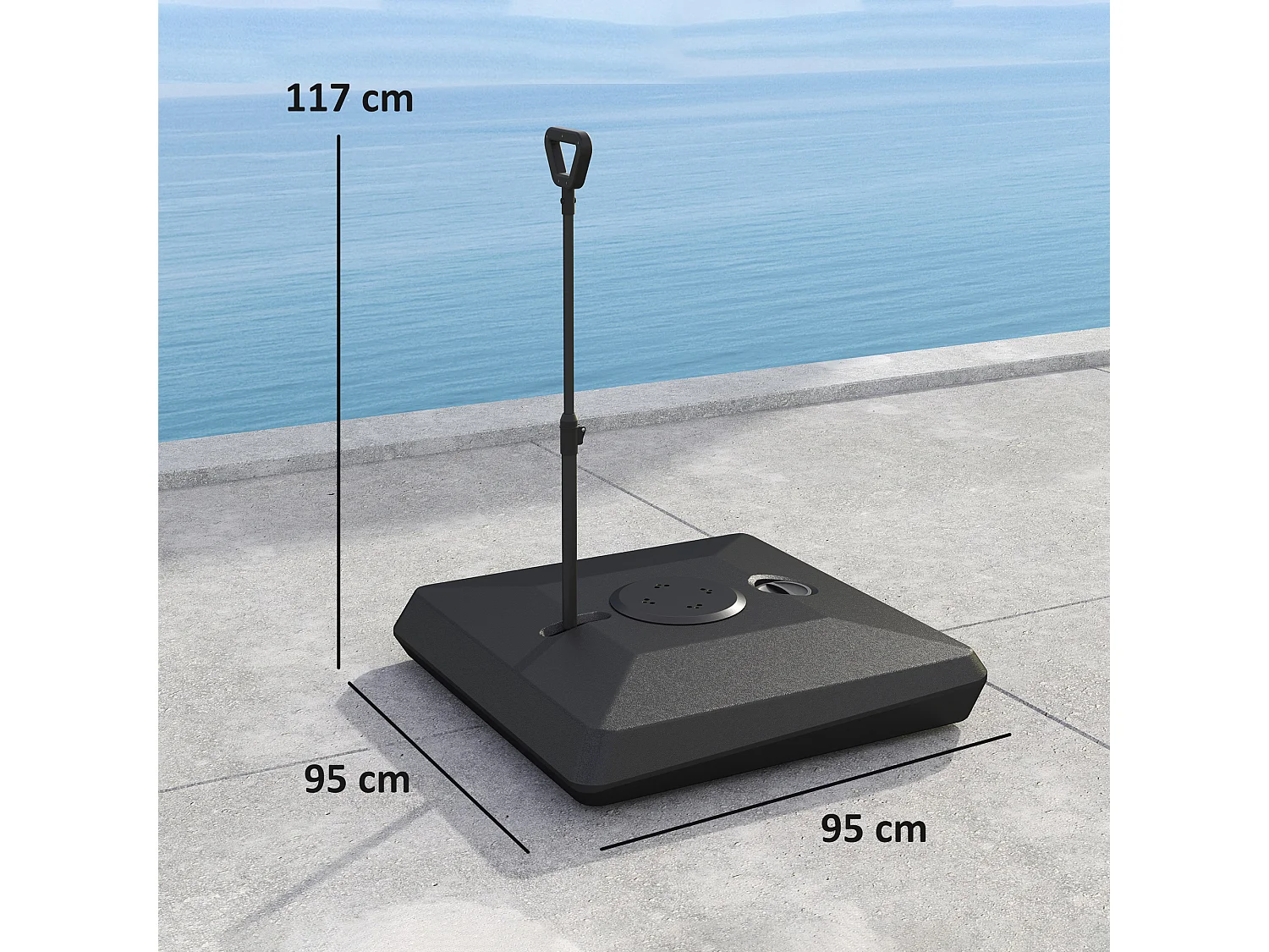 Base per ombrellone a sbalzo in hdpe con rotelle e maniglia nero