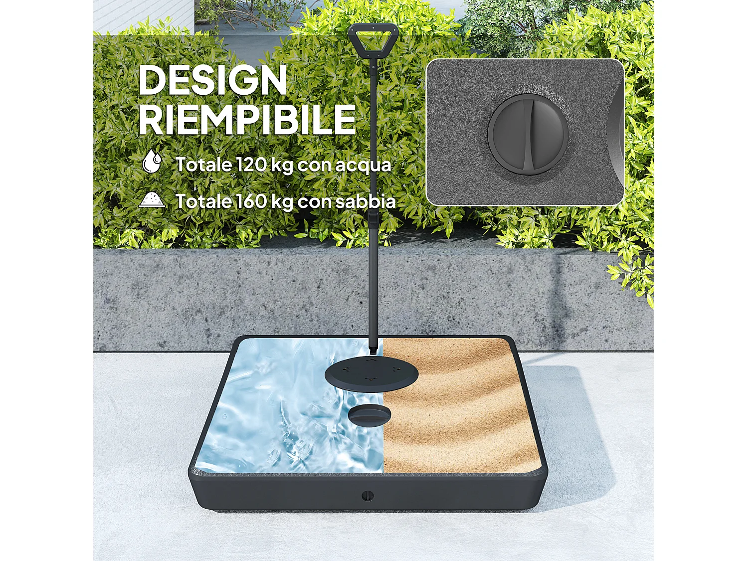 Base per ombrellone a sbalzo in hdpe con rotelle e maniglia nero