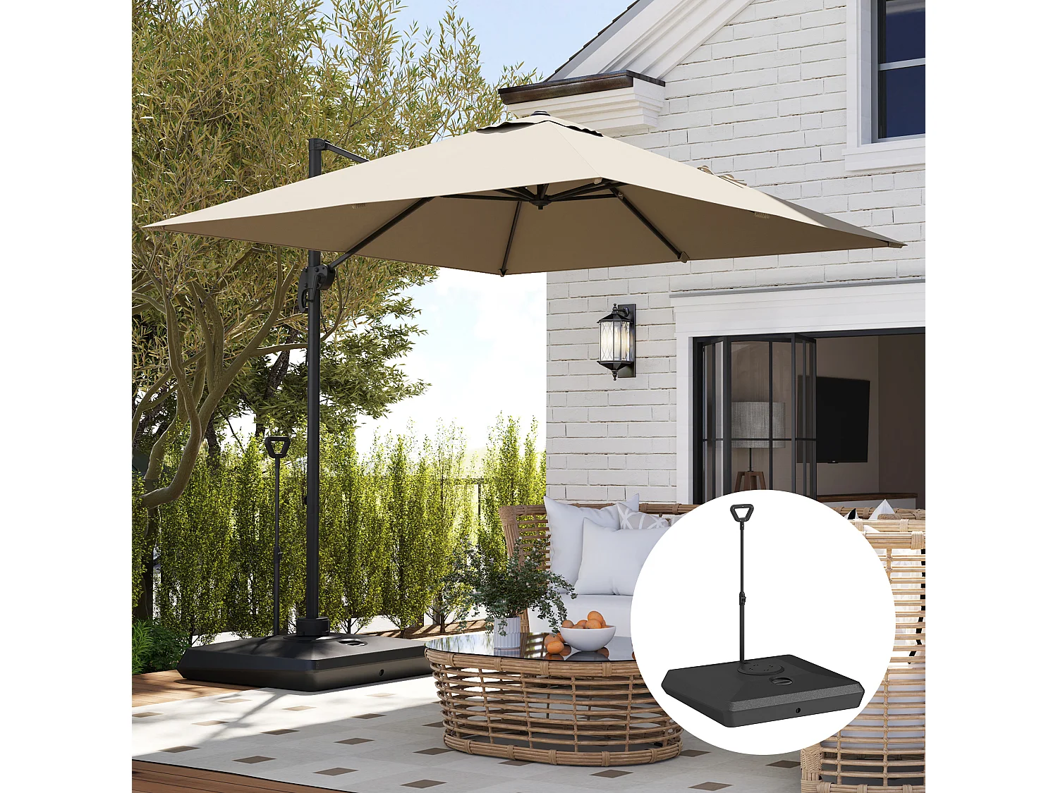 Base per ombrellone a sbalzo in hdpe con rotelle e maniglia nero