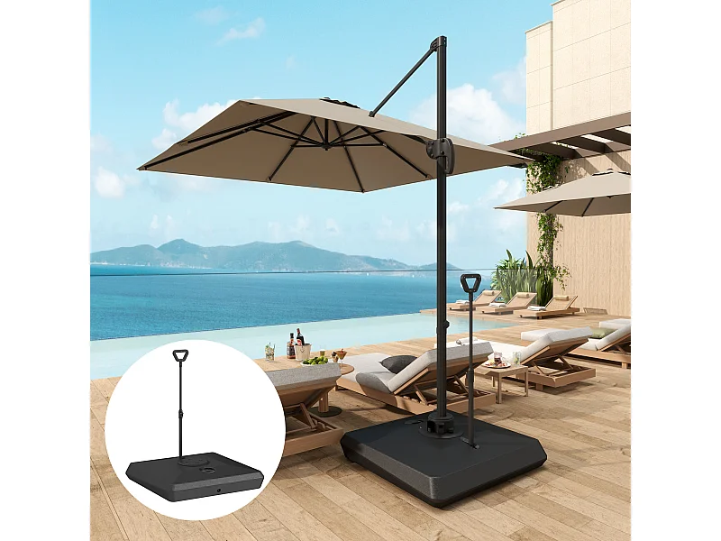 Base per ombrellone a sbalzo in hdpe con rotelle e maniglia nero