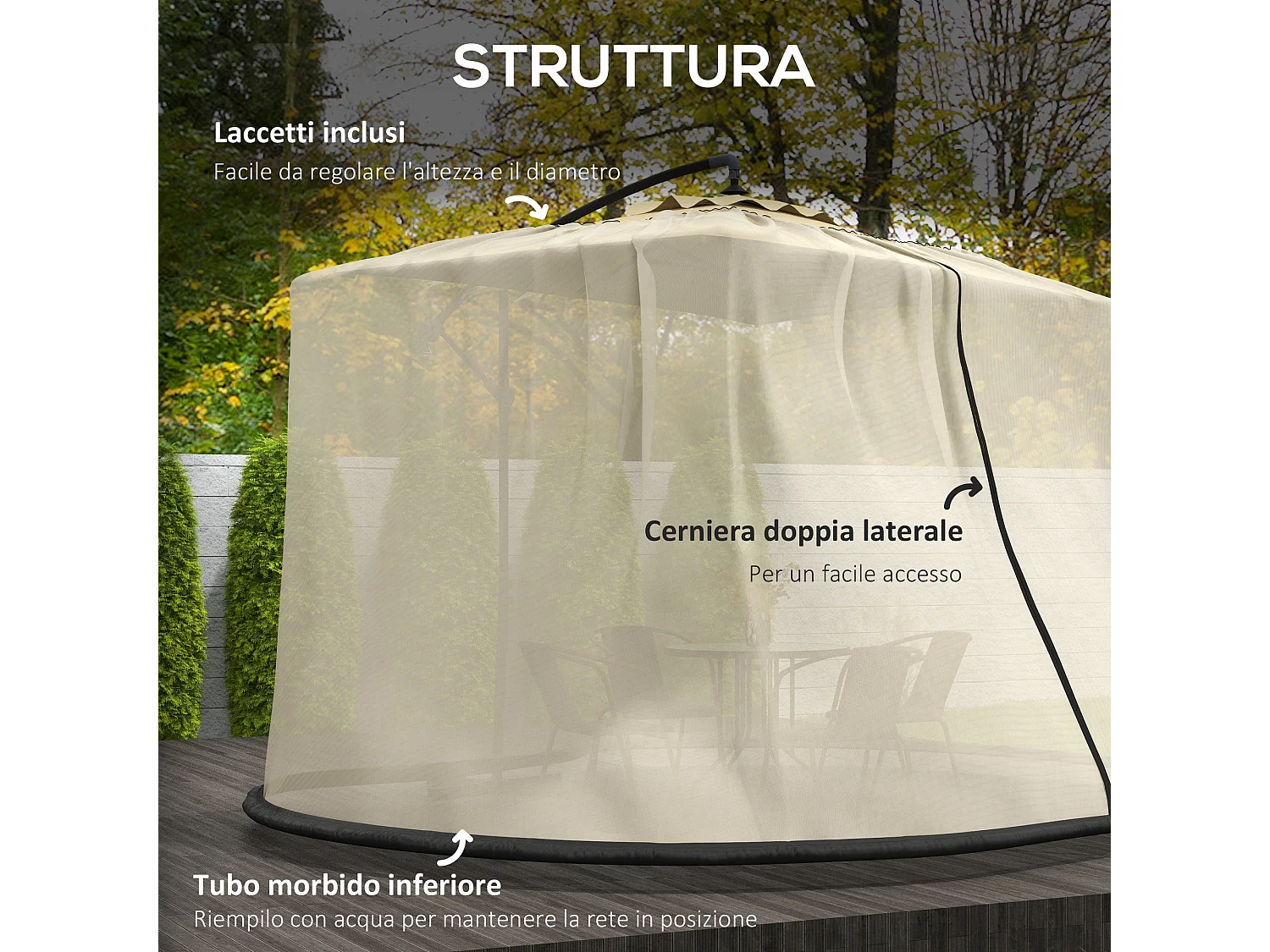 Tenda da sole 3x1.5m telescopica a parete avvolgibile beige