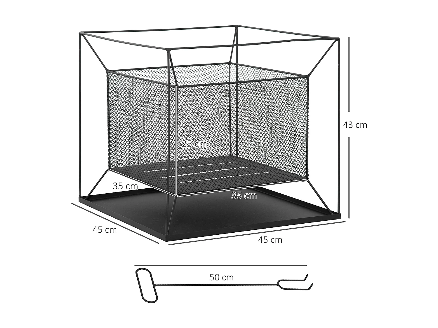 Braciere da giardino a legna con attizzatoio 45x45x43cm