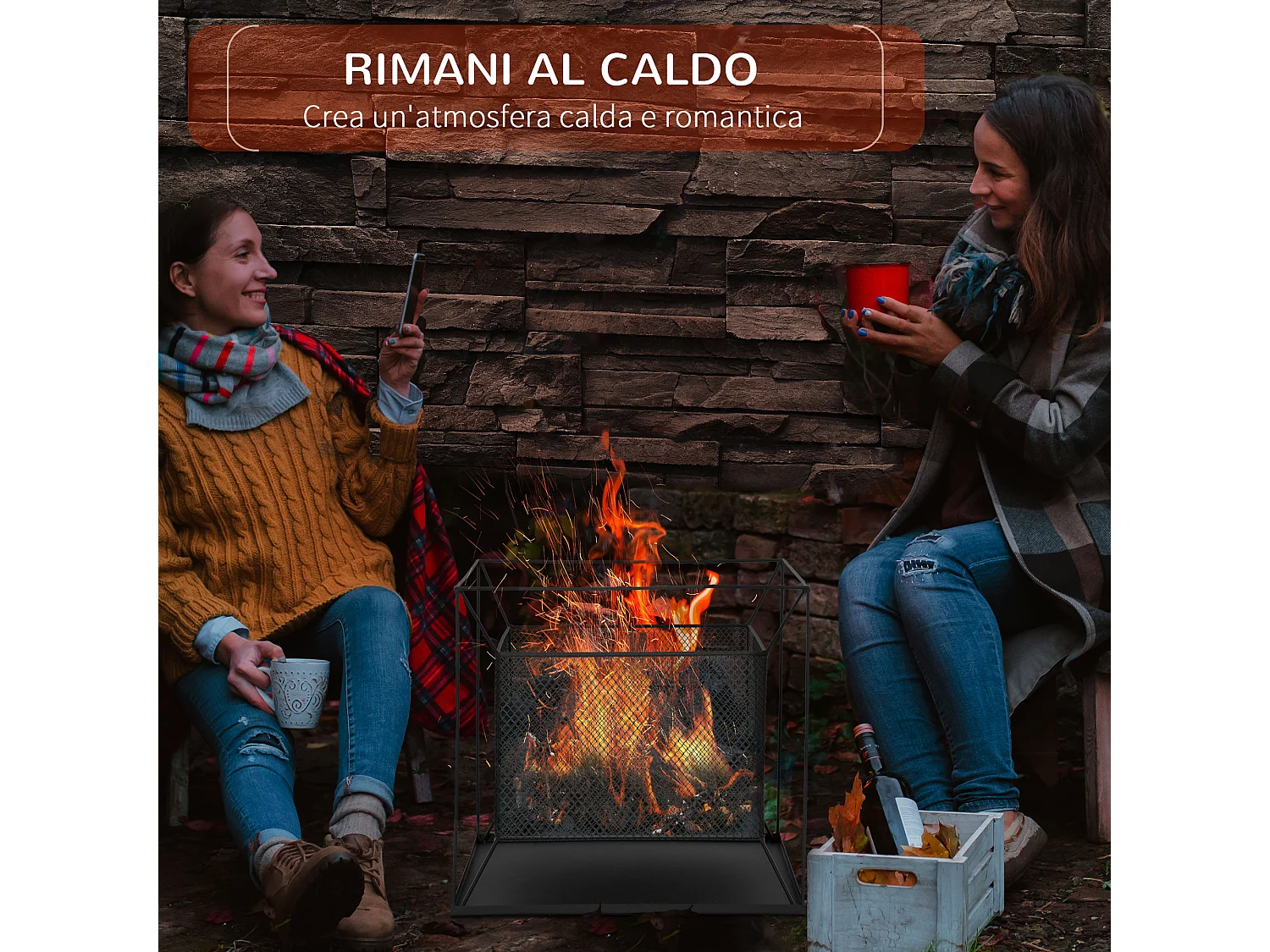 Braciere da giardino a legna con attizzatoio 45x45x43cm