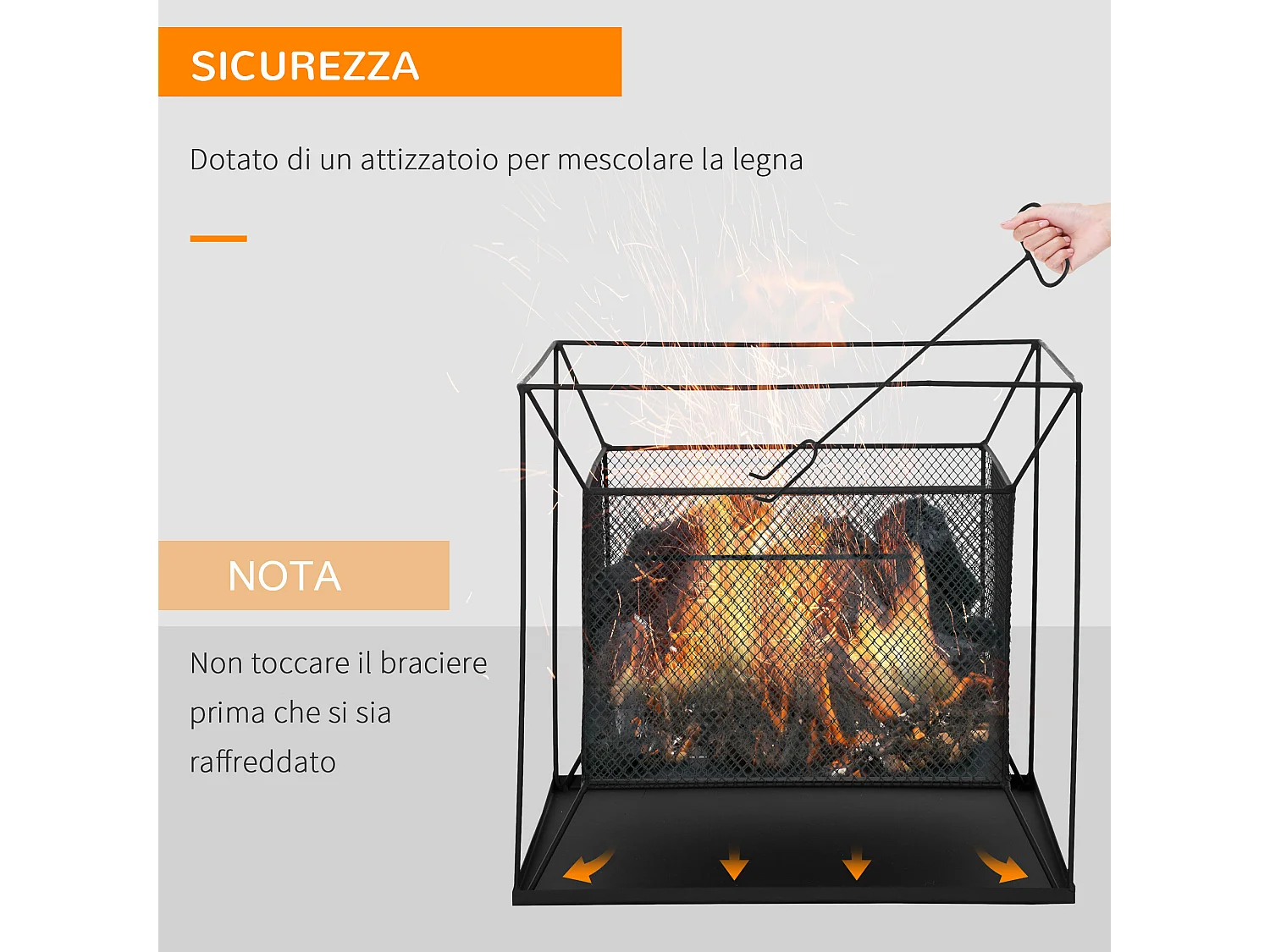 Braciere da giardino a legna con attizzatoio 45x45x43cm