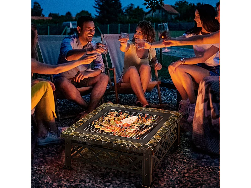 Braciere da giardino con coperchio parascintille griglia metallo nero