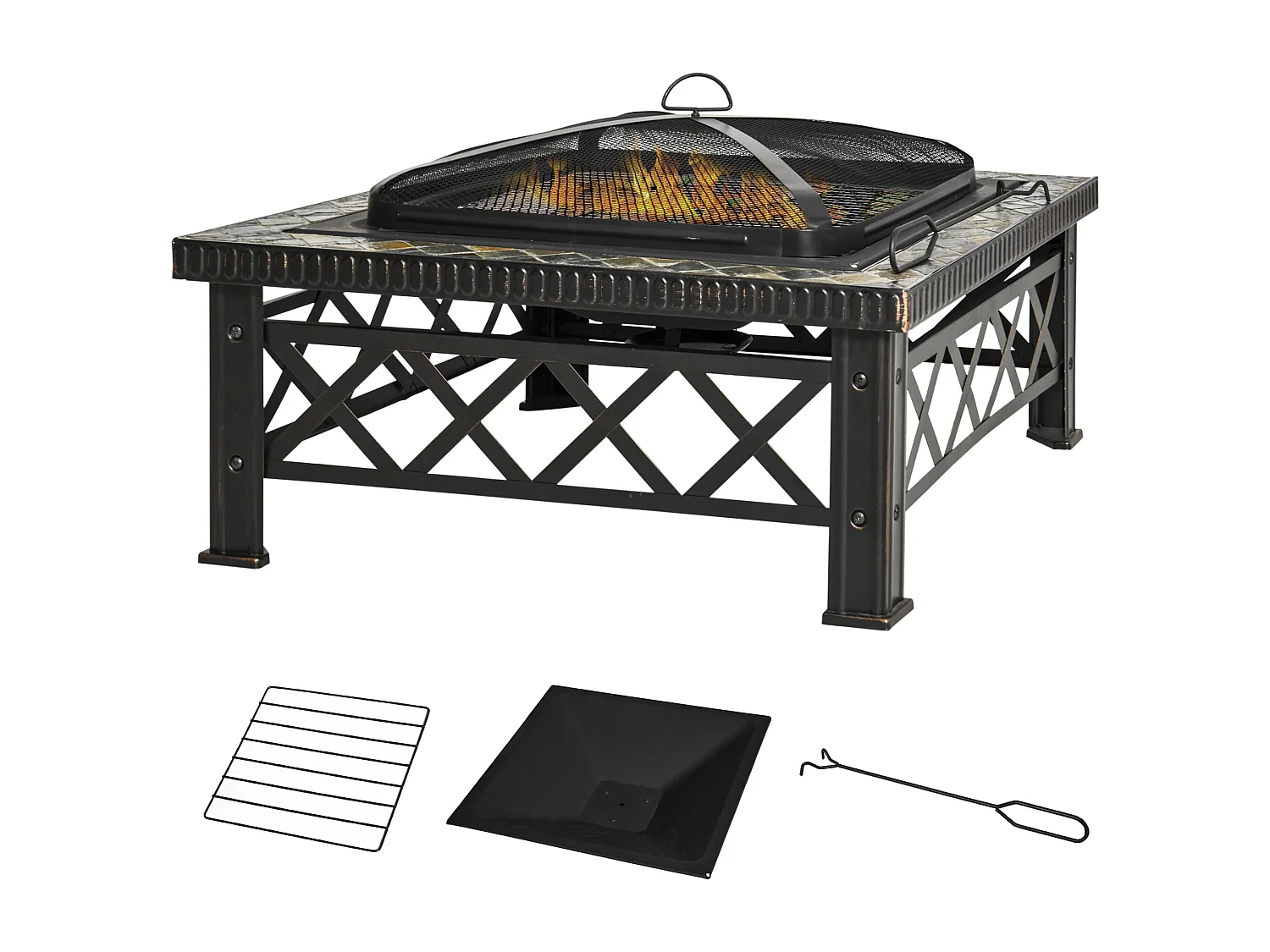 Braciere da giardino con coperchio parascintille griglia metallo nero