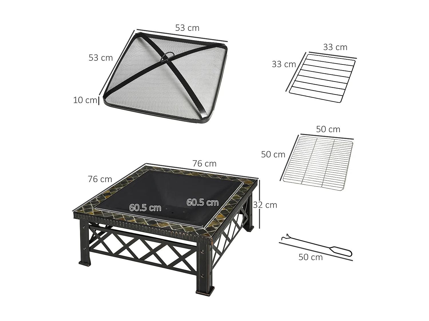 Braciere da giardino con coperchio parascintille griglia metallo nero