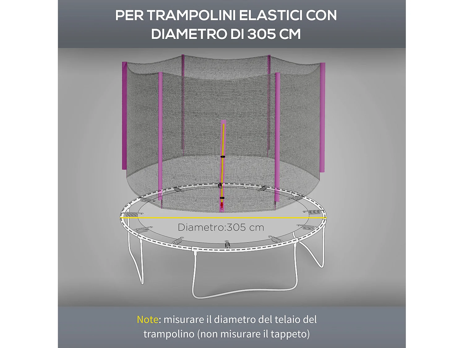 Rete di protezione trampolini a 6 pali in pe nero e rosa