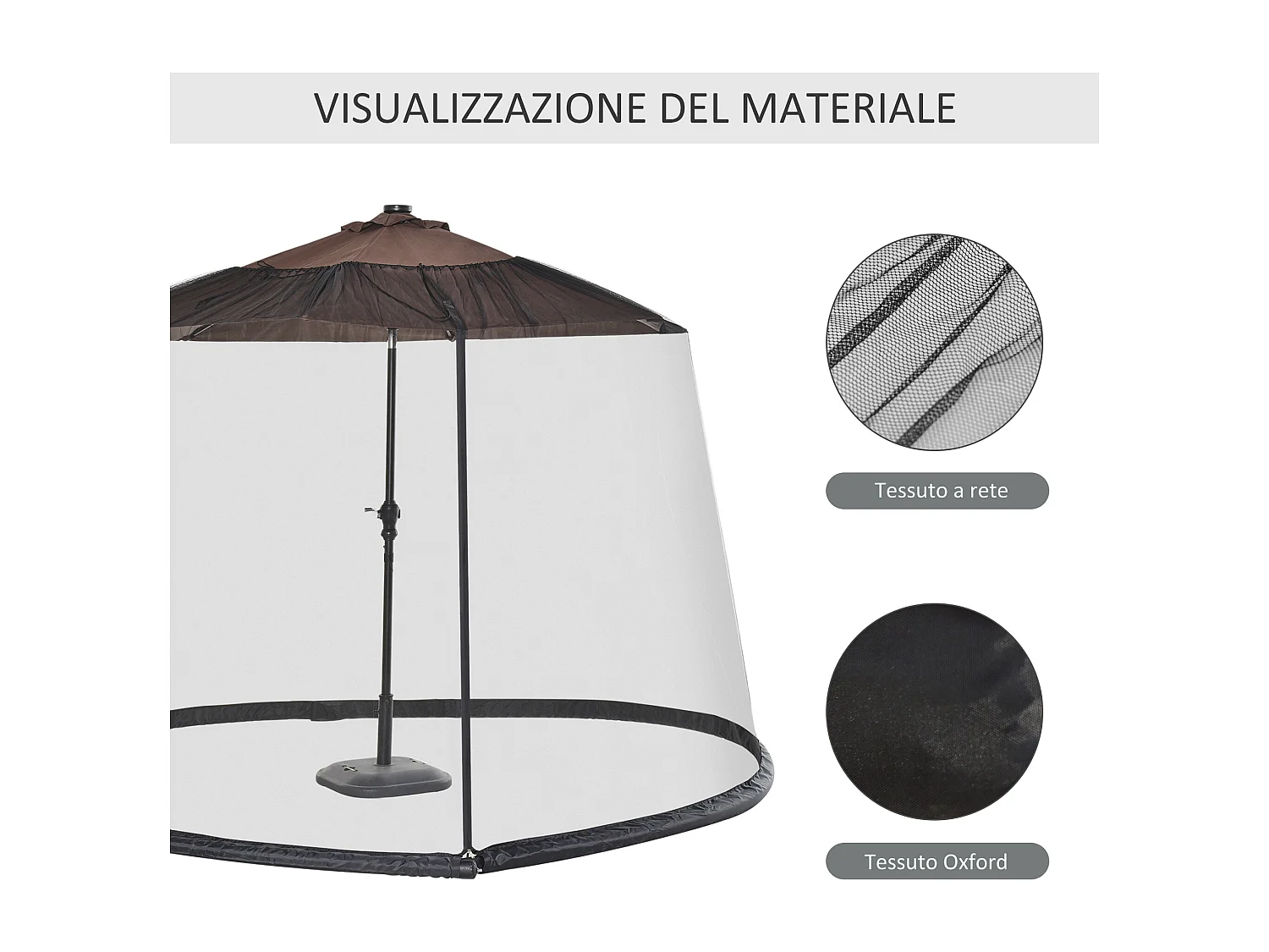 Tenda da sole con supporti regolabili e manovella verde e bianco