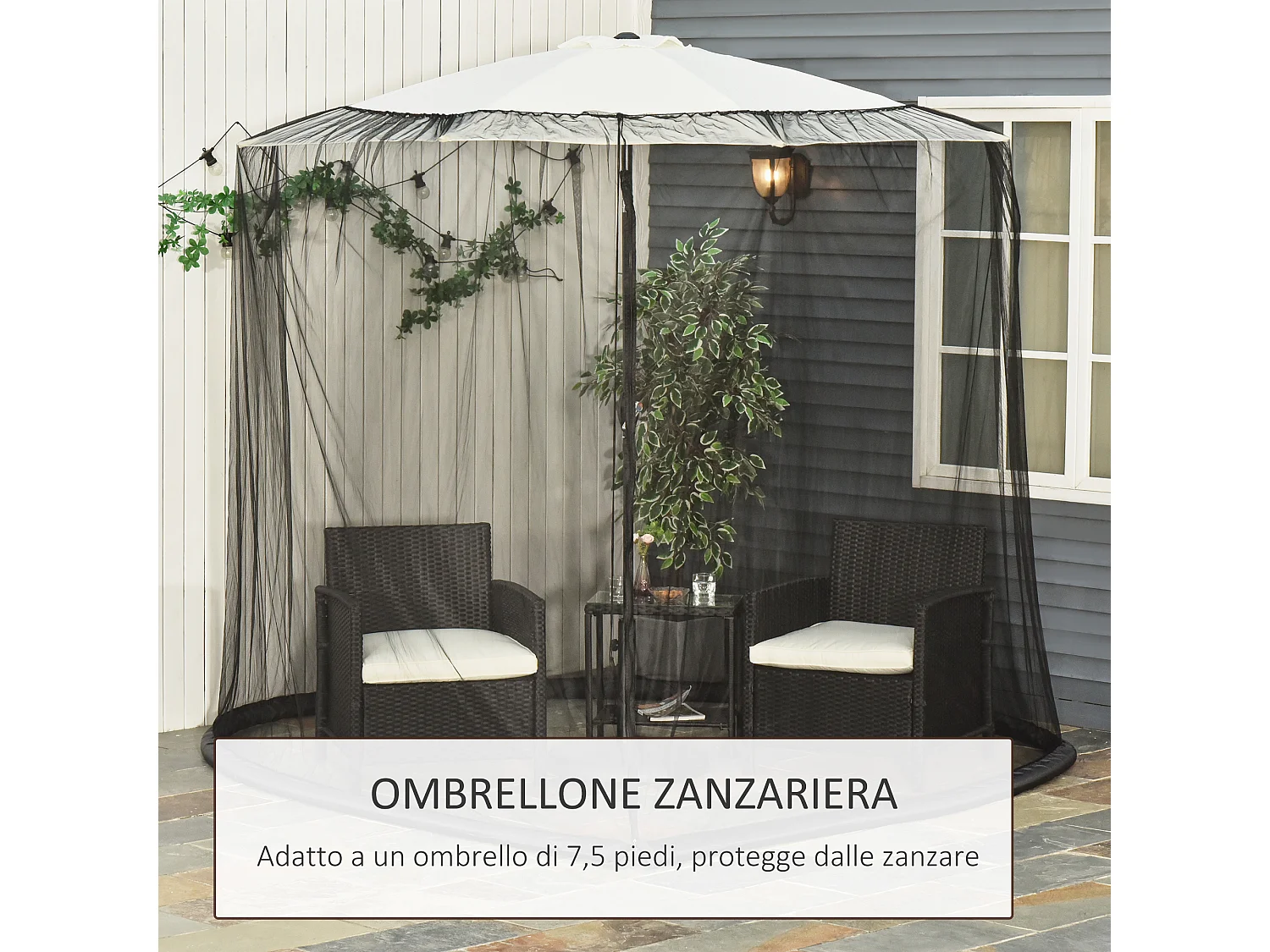 Tenda da sole con supporti regolabili e manovella verde e bianco