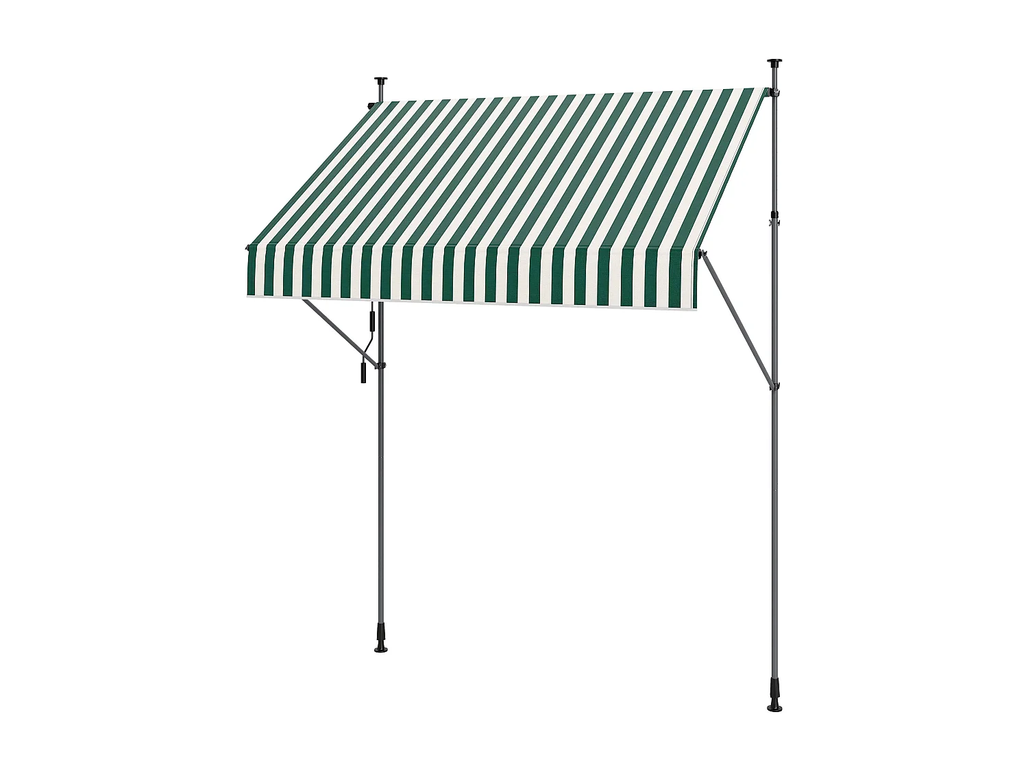 Tenda da sole con supporti regolabili e manovella verde e bianco