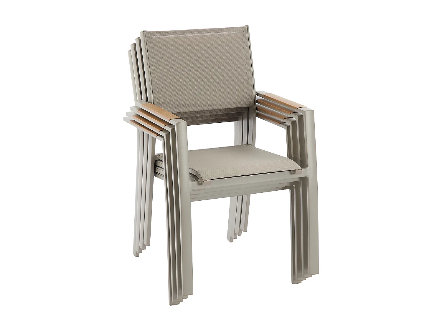 Salle à manger de jardin en aluminium : une table extensible L.205/286.5 cm et 8 fauteuils empilables - Taupe - MACILA de MYLIA