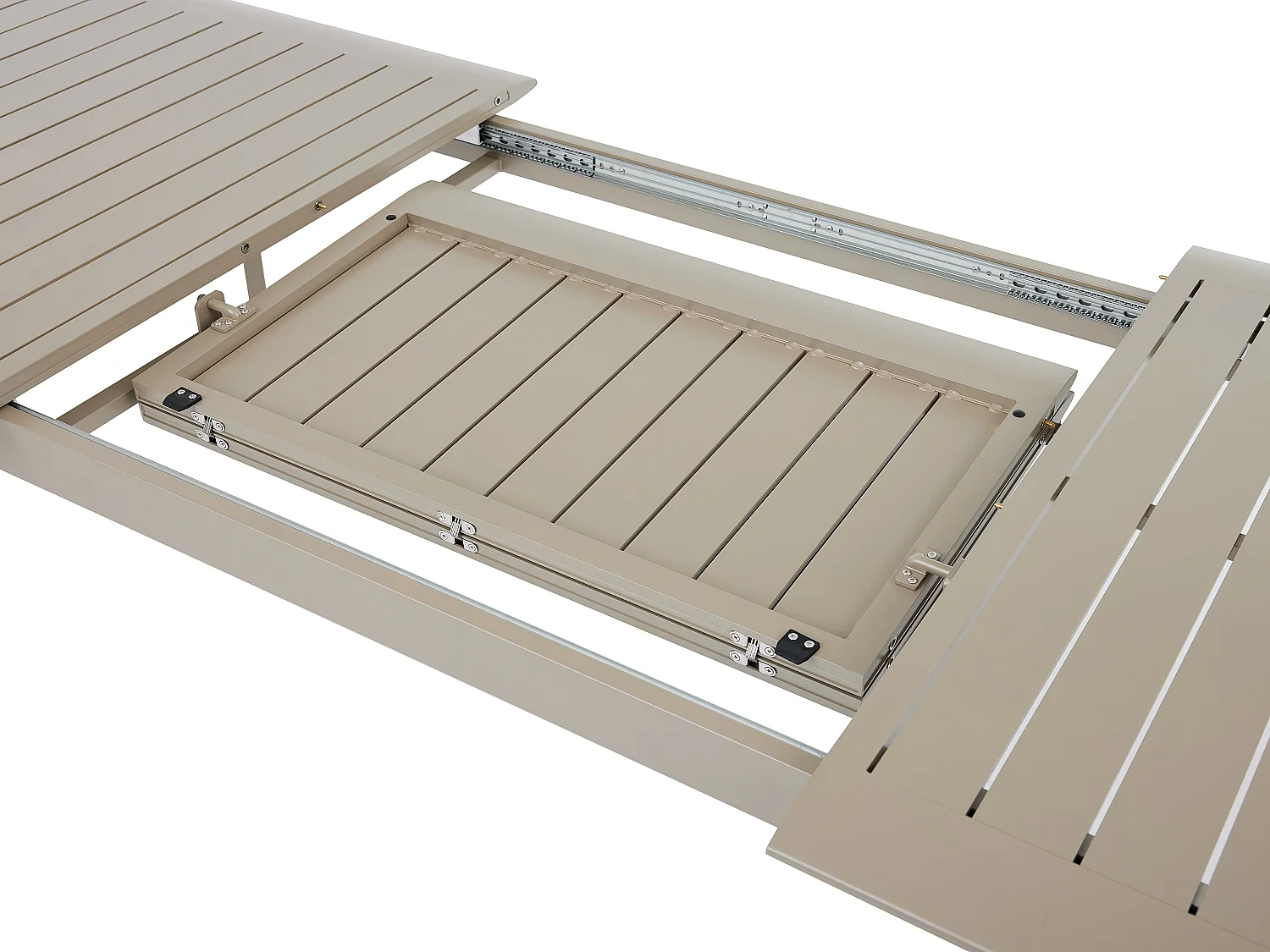 Salle à manger de jardin en aluminium : une table extensible L.205/286.5 cm et 10 fauteuils empilables - Taupe - MACILA de MYLIA