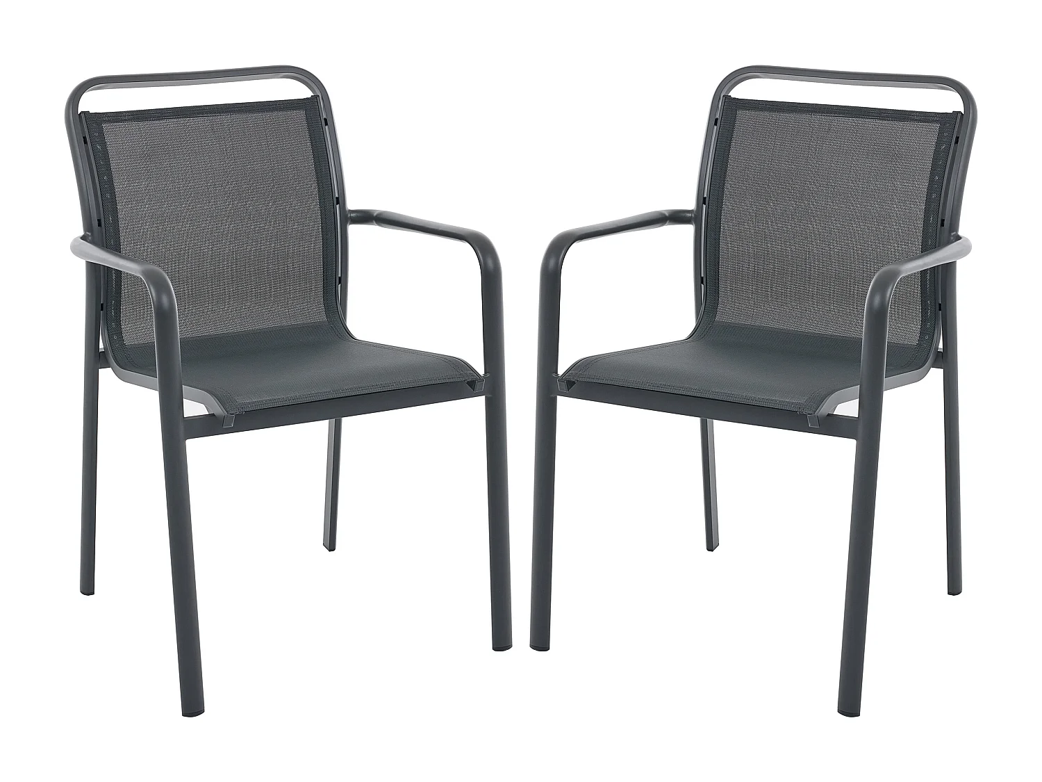 Lot de 2 fauteuils de jardin empilables en aluminium et textilène - Gris foncé - VELYRA de MYLIA