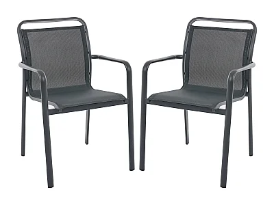Lot de 2 fauteuils de jardin empilables en aluminium et textilène - Gris foncé - VELYRA de MYLIA