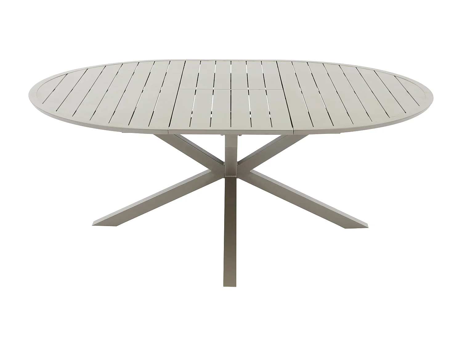 Salle à manger de jardin en aluminium : une table ronde extensible L.150/200 cm et 6 fauteuils empilables - Taupe - VELYRA de MYLIA