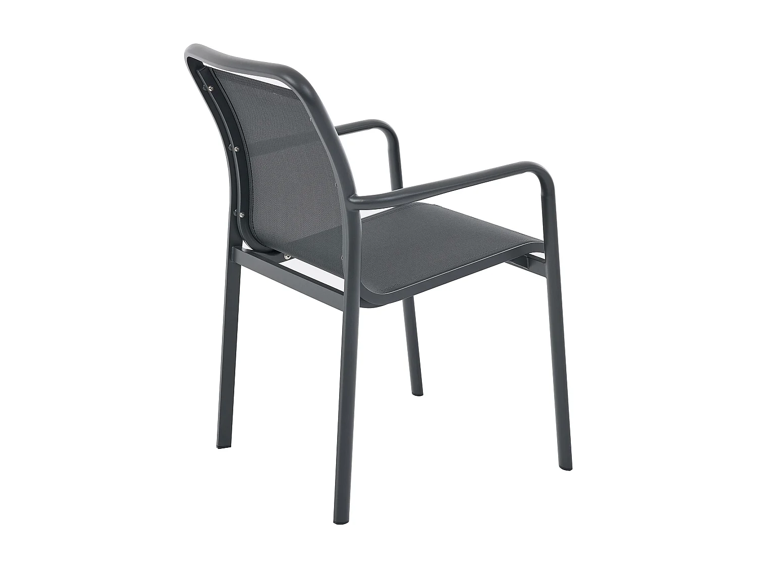 Salle à manger de jardin en aluminium : une table ronde extensible L.150/200 cm et 4 fauteuils empilables - Anthracite - VELYRA de MYLIA
