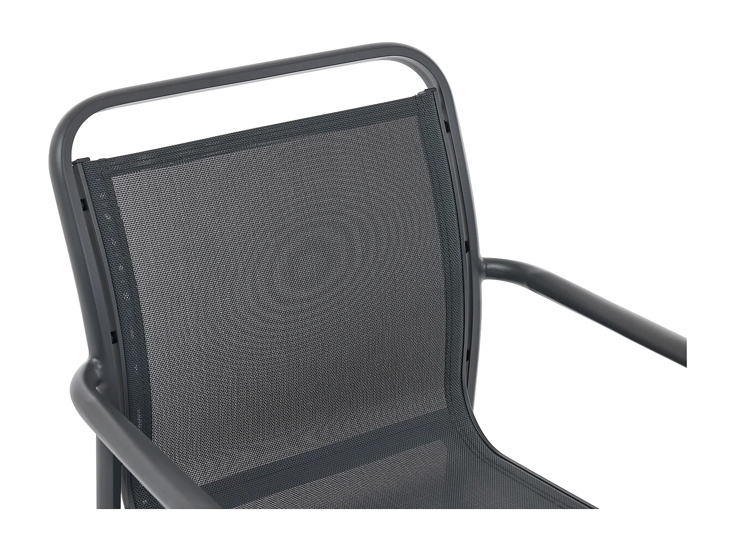 Salle à manger de jardin en aluminium : une table ronde extensible L.150/200 cm et 4 fauteuils empilables - Anthracite - VELYRA de MYLIA